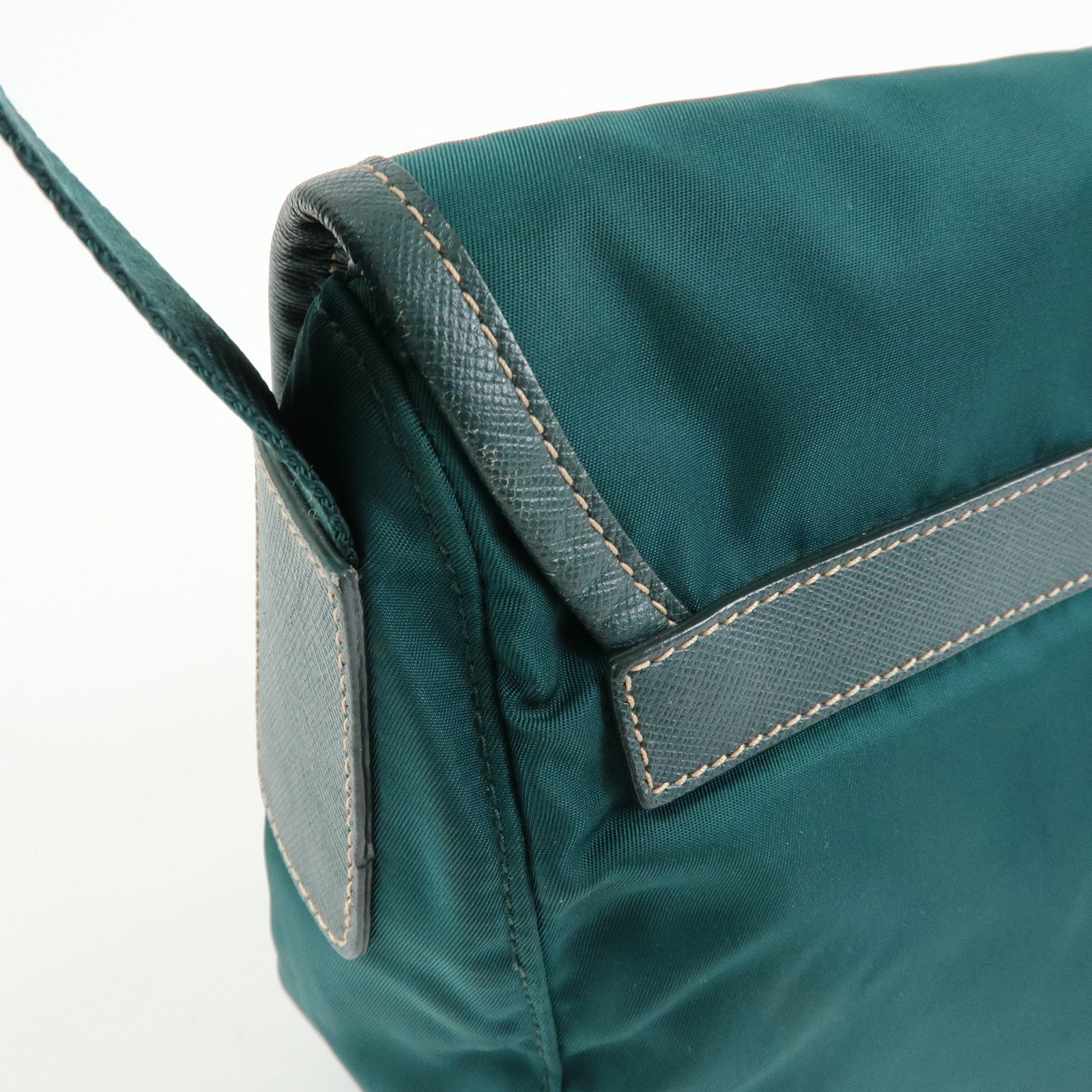PRADA Triangle Logo Nylon Saffiano Leather Shoulder Bag Green