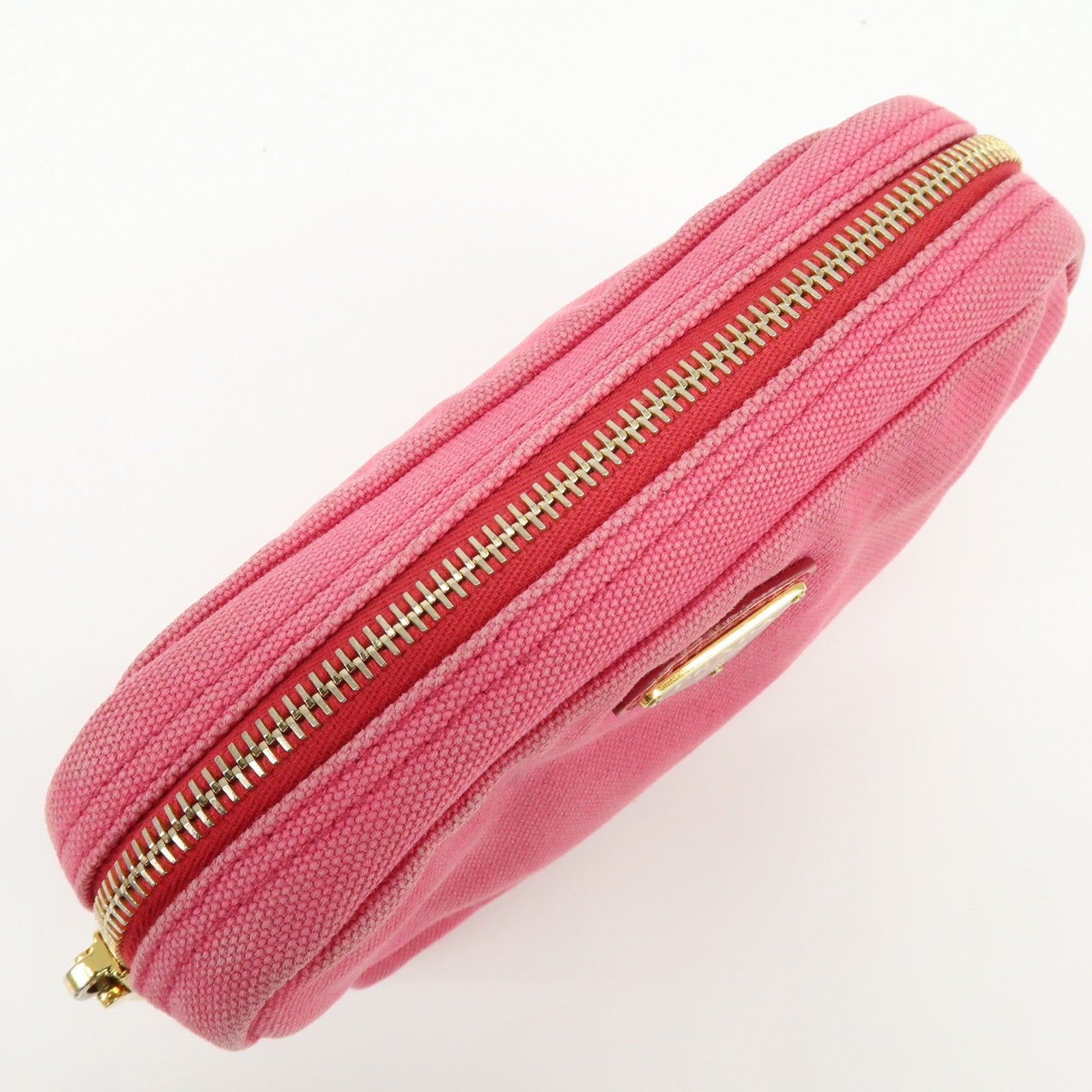 PRADA Triangle Logo Canvas Leather Pouch Cosmetic Pouch Pink