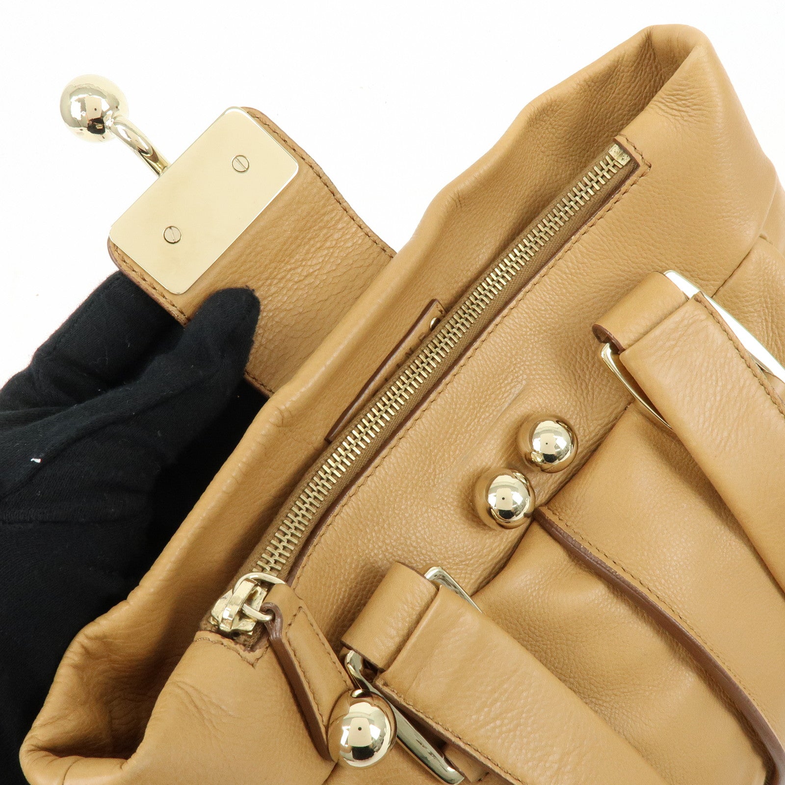 CELINE Blossom Leather Hand Bag Shoulder Bag Beige