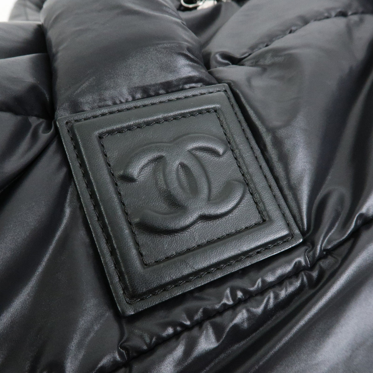 CHANEL COCO COCOON COCO Mark Nylon Leather Boston Bag Black A47092