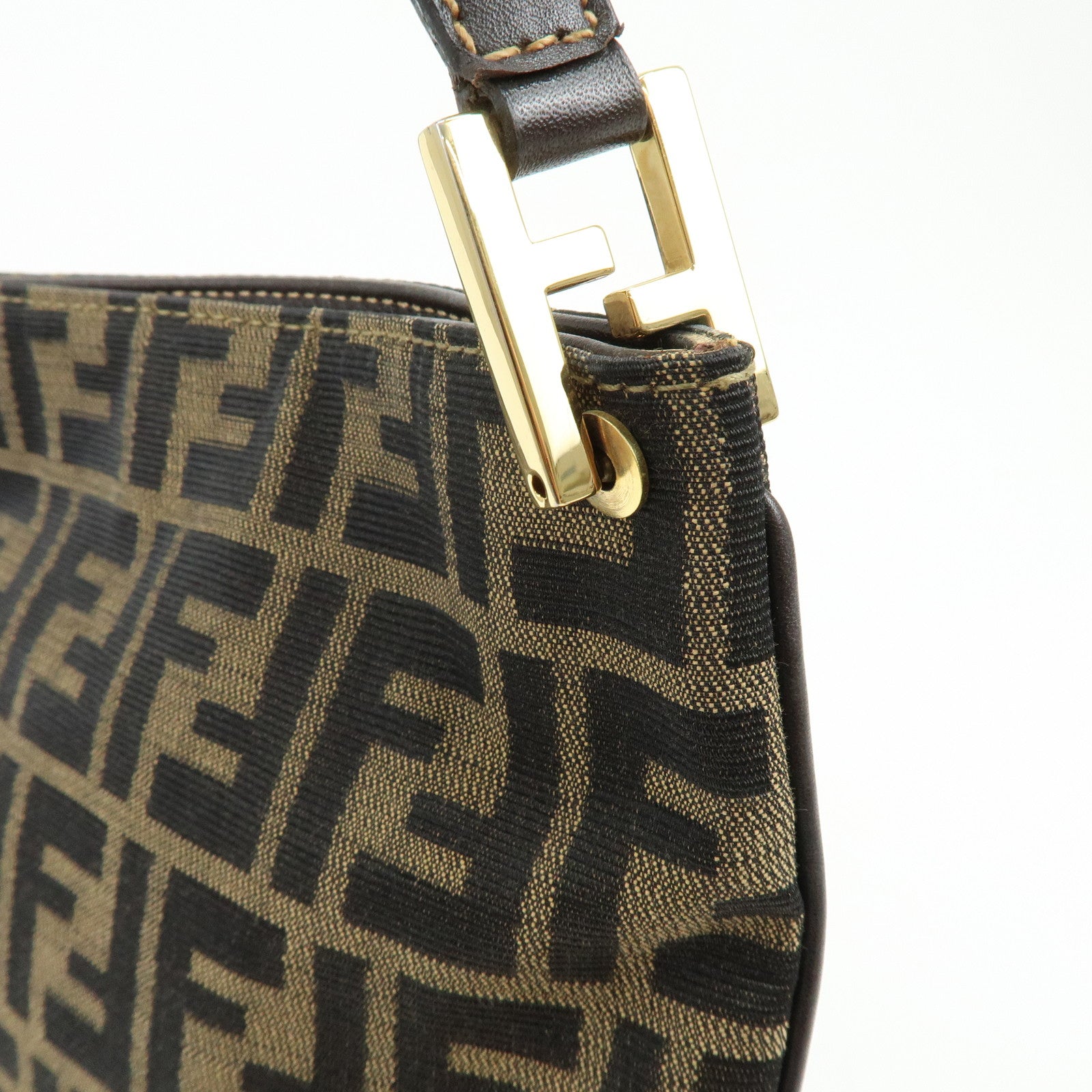 FENDI Zucca Jacquard Canvas Leather Shoulder Bag Brown Black