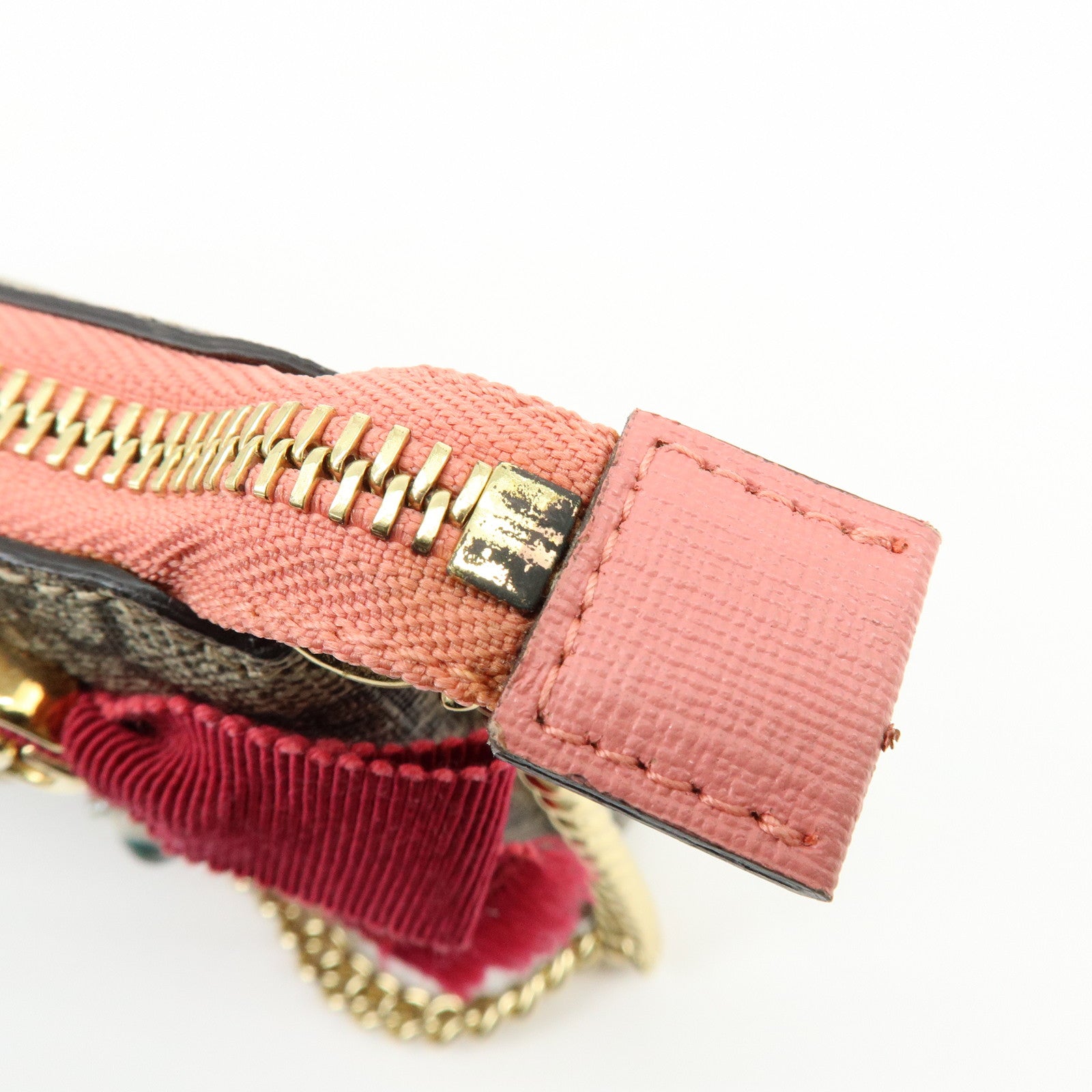 GUCCI Double G GG Supreme Leather Chain Shoulder Bag Ribbon Pink 431396