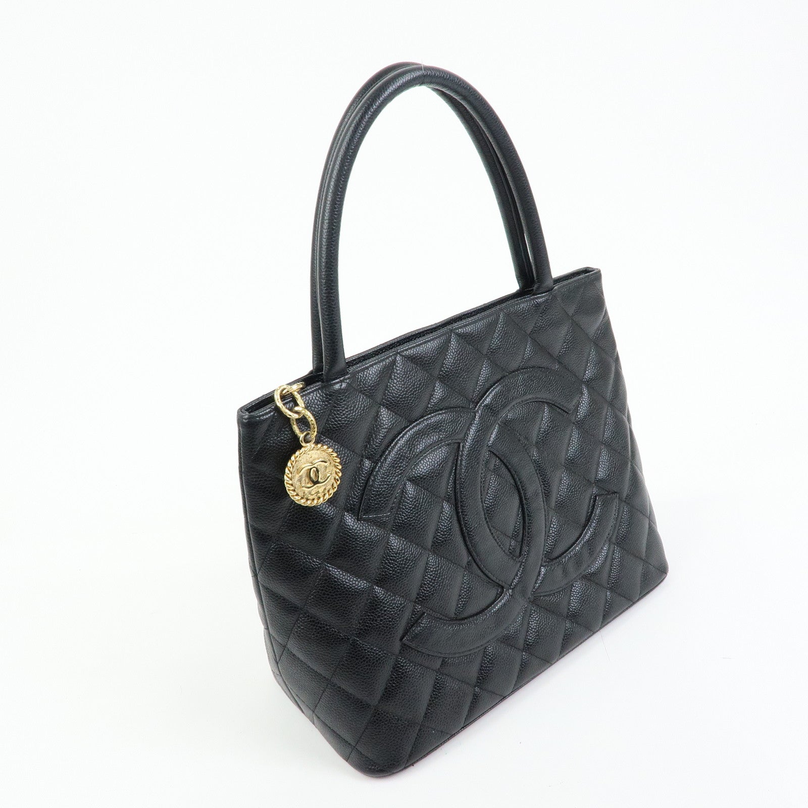 CHANEL Matelasse COCO Mark Medallion Tote Bag Hand Bag Black A01804