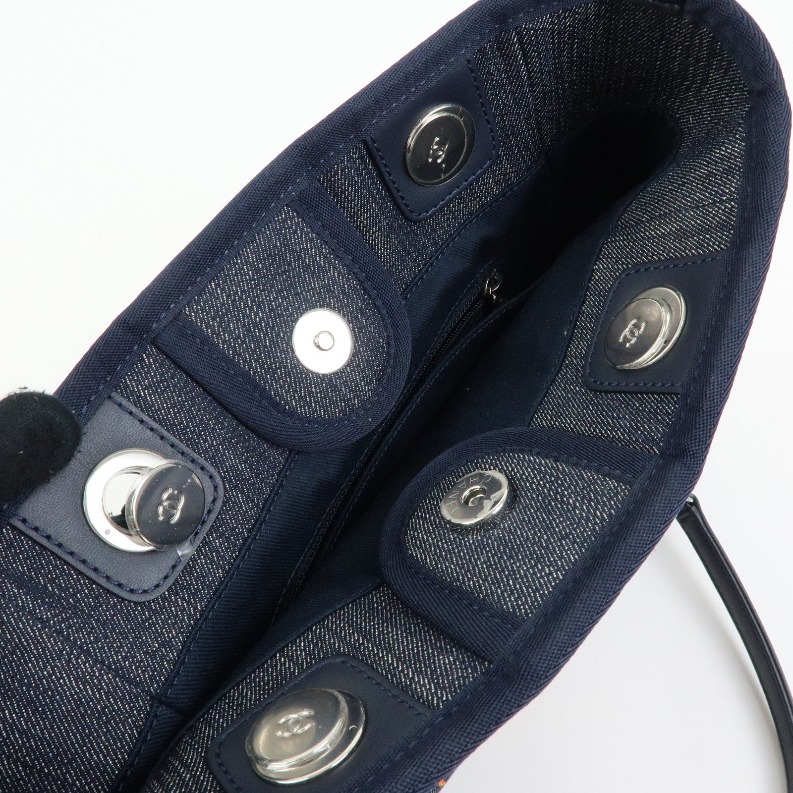 CHANEL Deauville PM Denim Calf Leather Chain Tote Bag Indigo A66939
