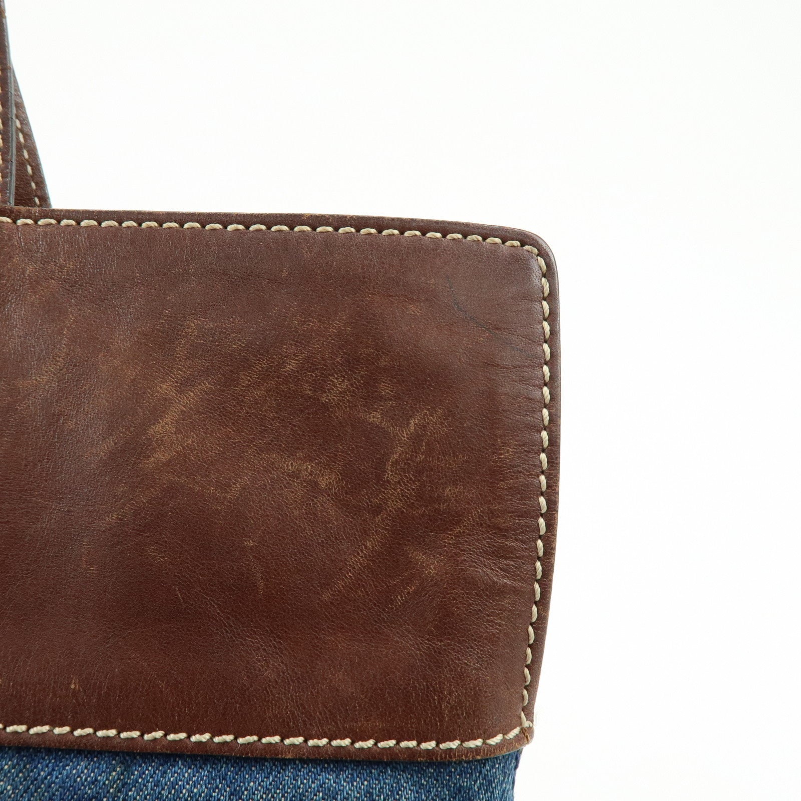 CHANEL COCO Mark Denim Leather Tote Shoulder Bag Blue Brown