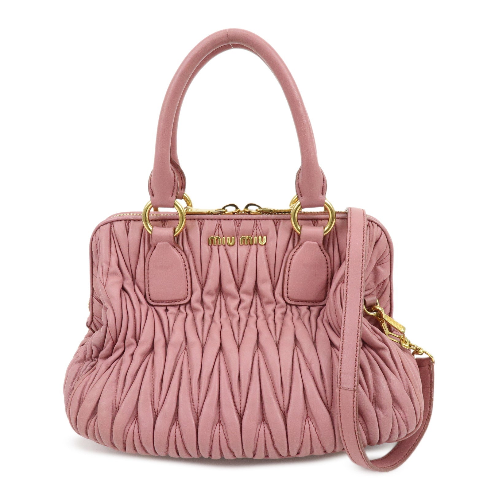 MIU MIU Matelasse Nappa Leather 2Way Hand Bag Shoulder Bag Pink RLN059