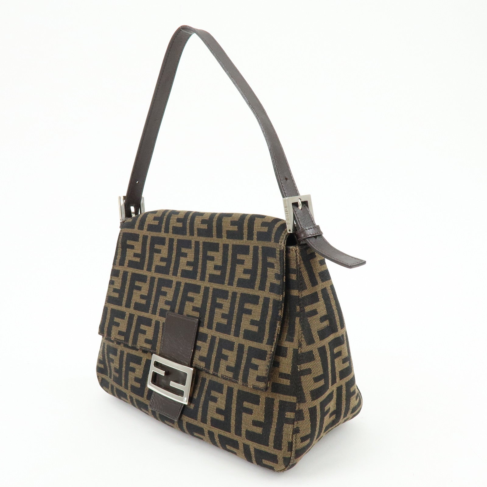 FENDI Mamma Baguette Canvas Leather Shoulder Hand Bag Brown 17132642