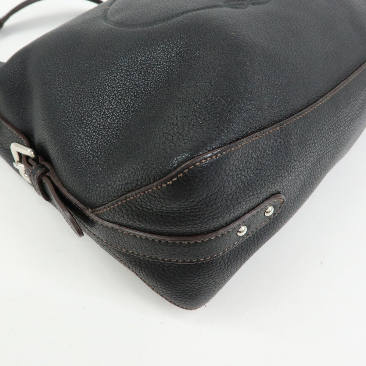 PRADA Leather Shoulder Bag Hand Bag Black BR3648