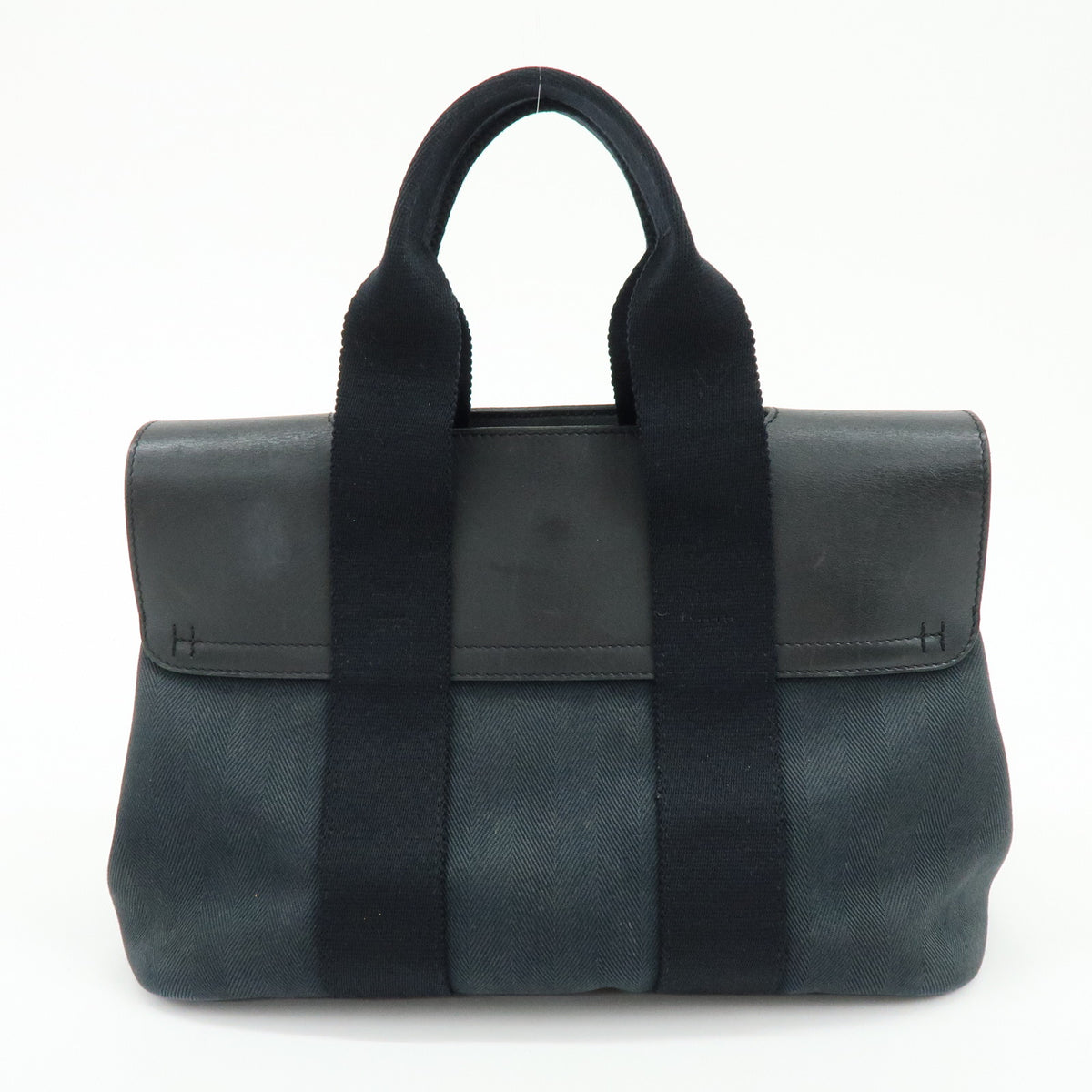 HERMES Valparaiso PM Canvas Leather Tote Bag Hand Bag Black