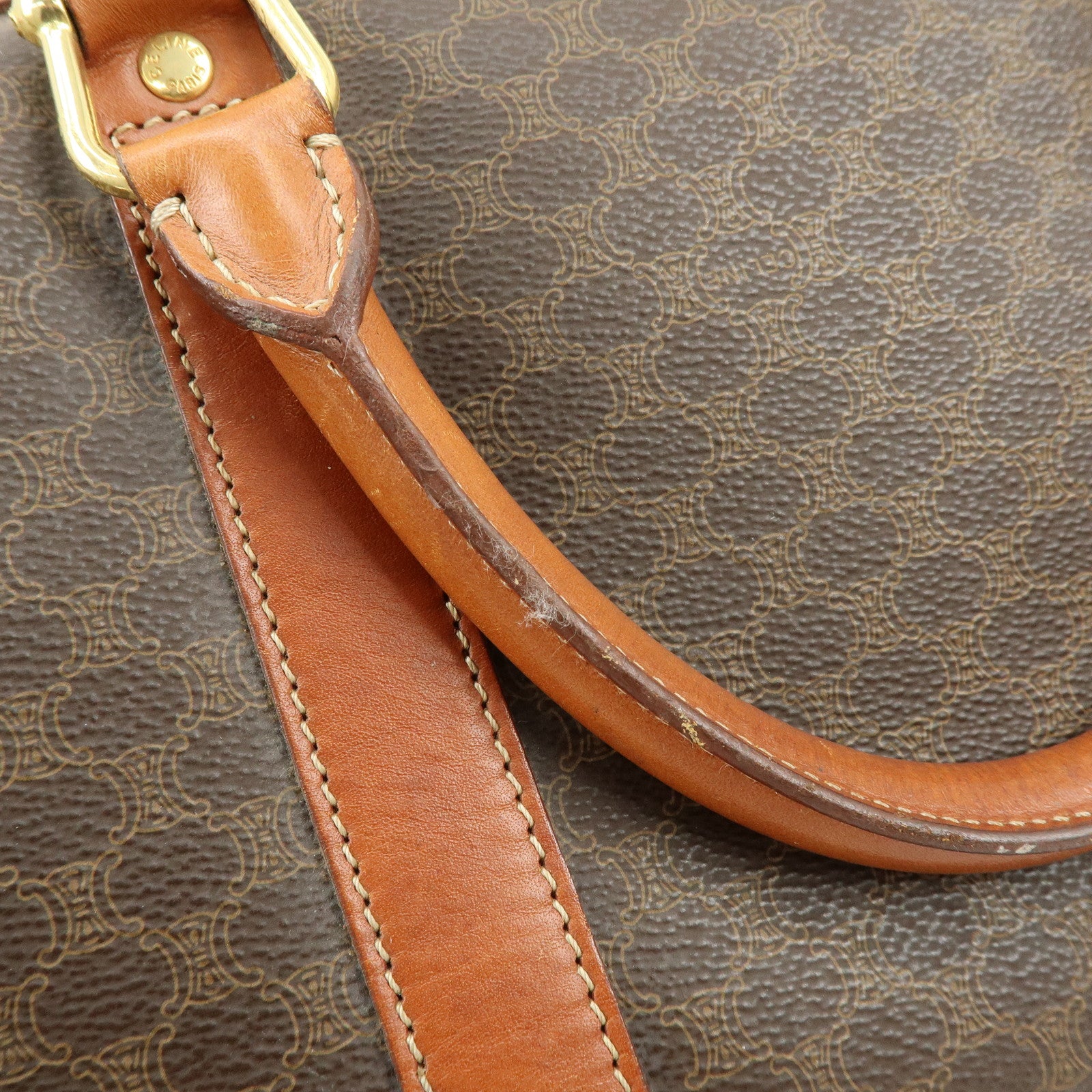 CELINE Macadam PVC Leather Boston Bag Hand Bag Brown