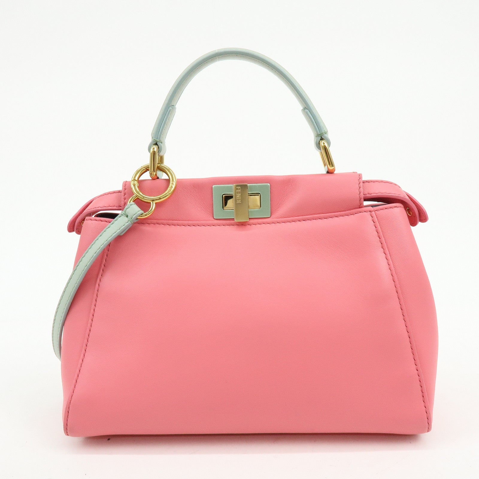 FENDI Peekaboo Mini Leather 2Way Shoulder Bag Hand Bag Pink 8BN244