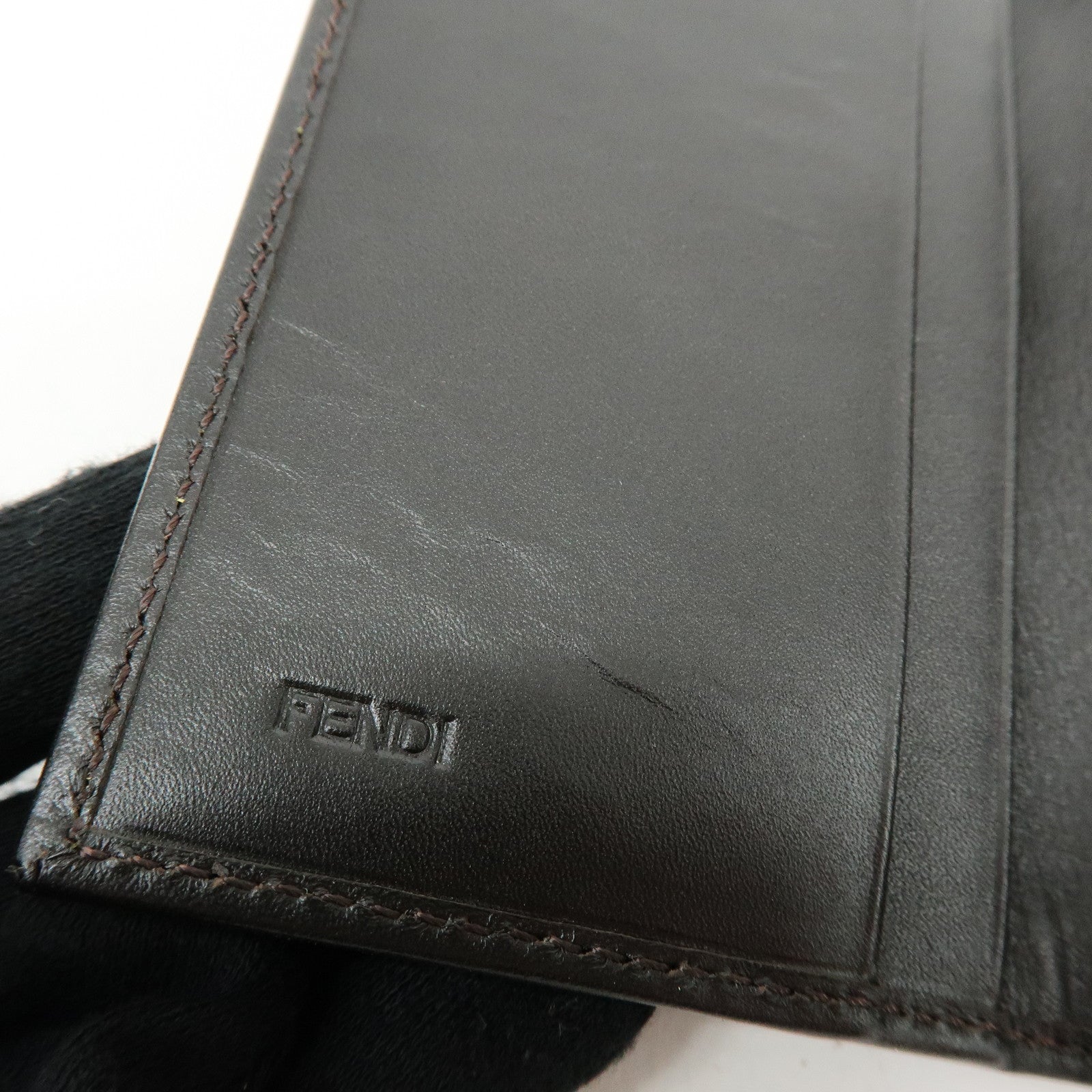 FENDI Zucca Canvas Leather Card Case Card Holder Brown Black 7M0168