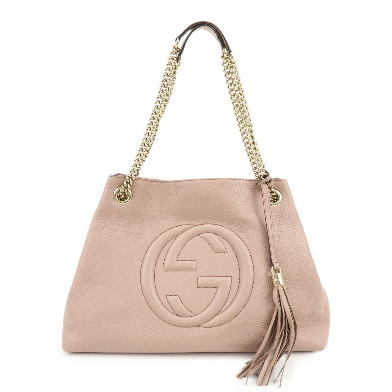 GUCCI SOHO Interlocking G Leather Chain Shoulder Bag Tassel Pink 308982