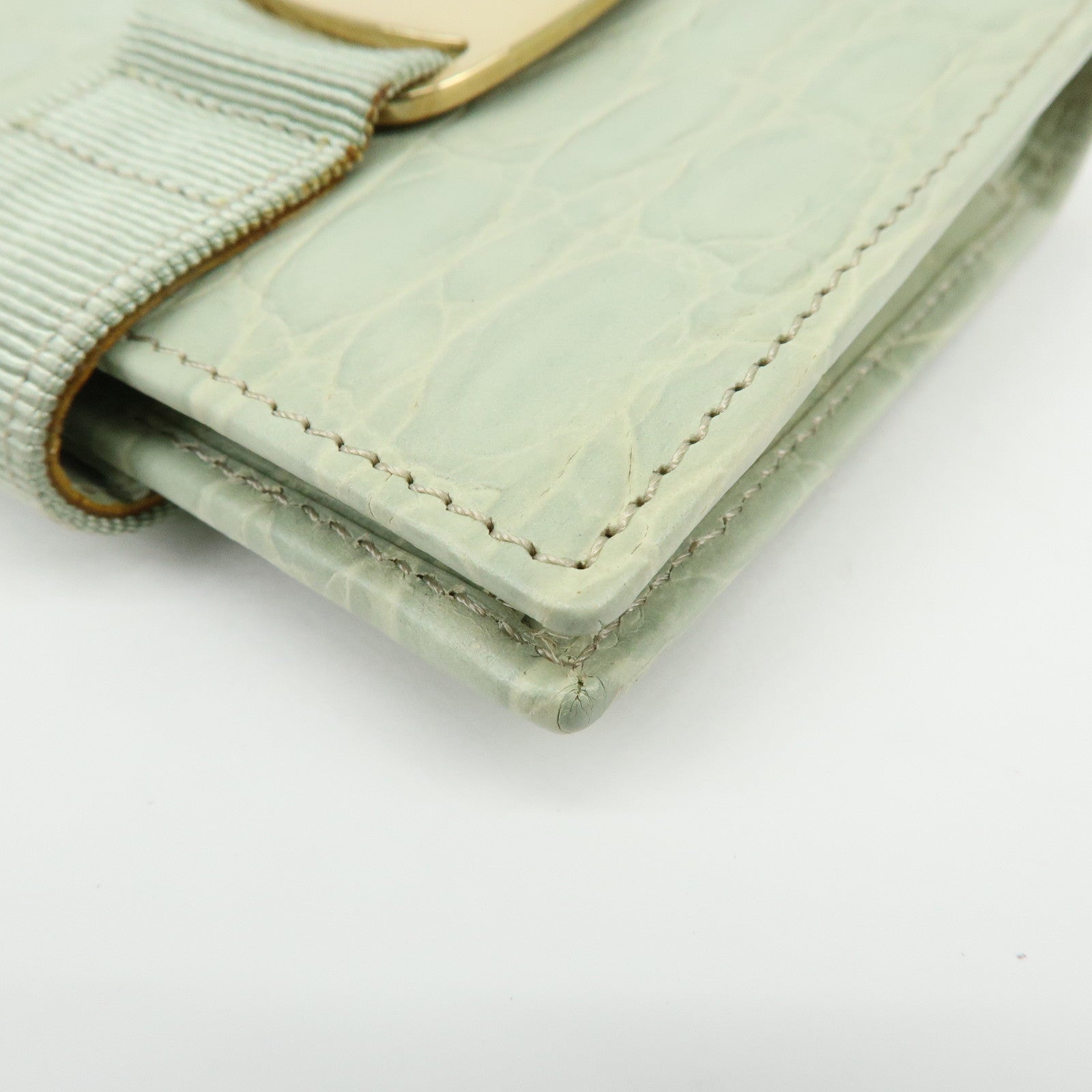 Ferragamo Vara Embossed Leather Compact Wallet Light Green