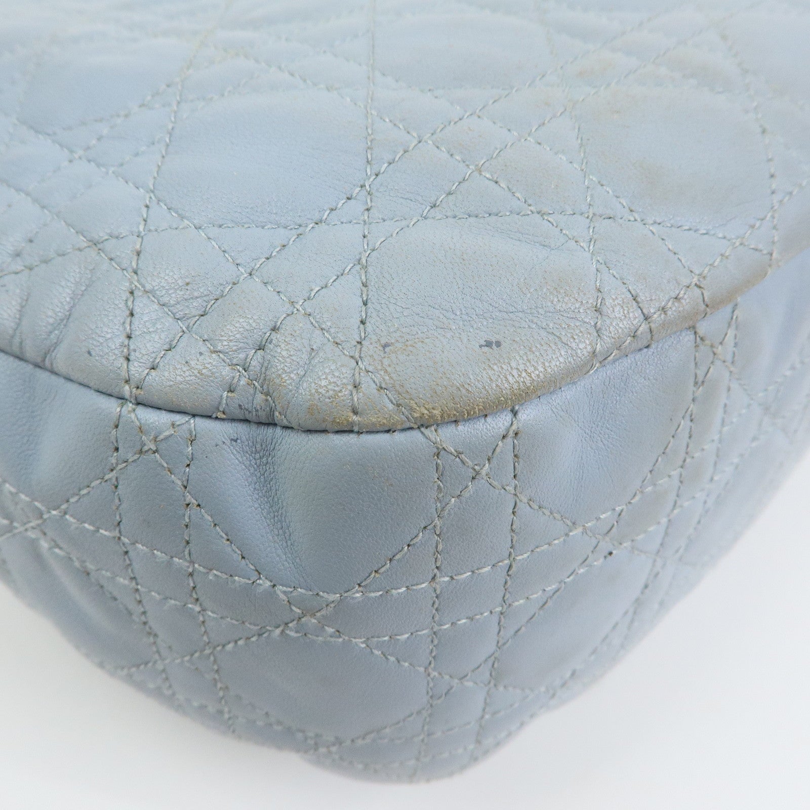 Christian Dior Lady Dior Cannage Lamb Skin Shoulder Bag Hand Bag Blue