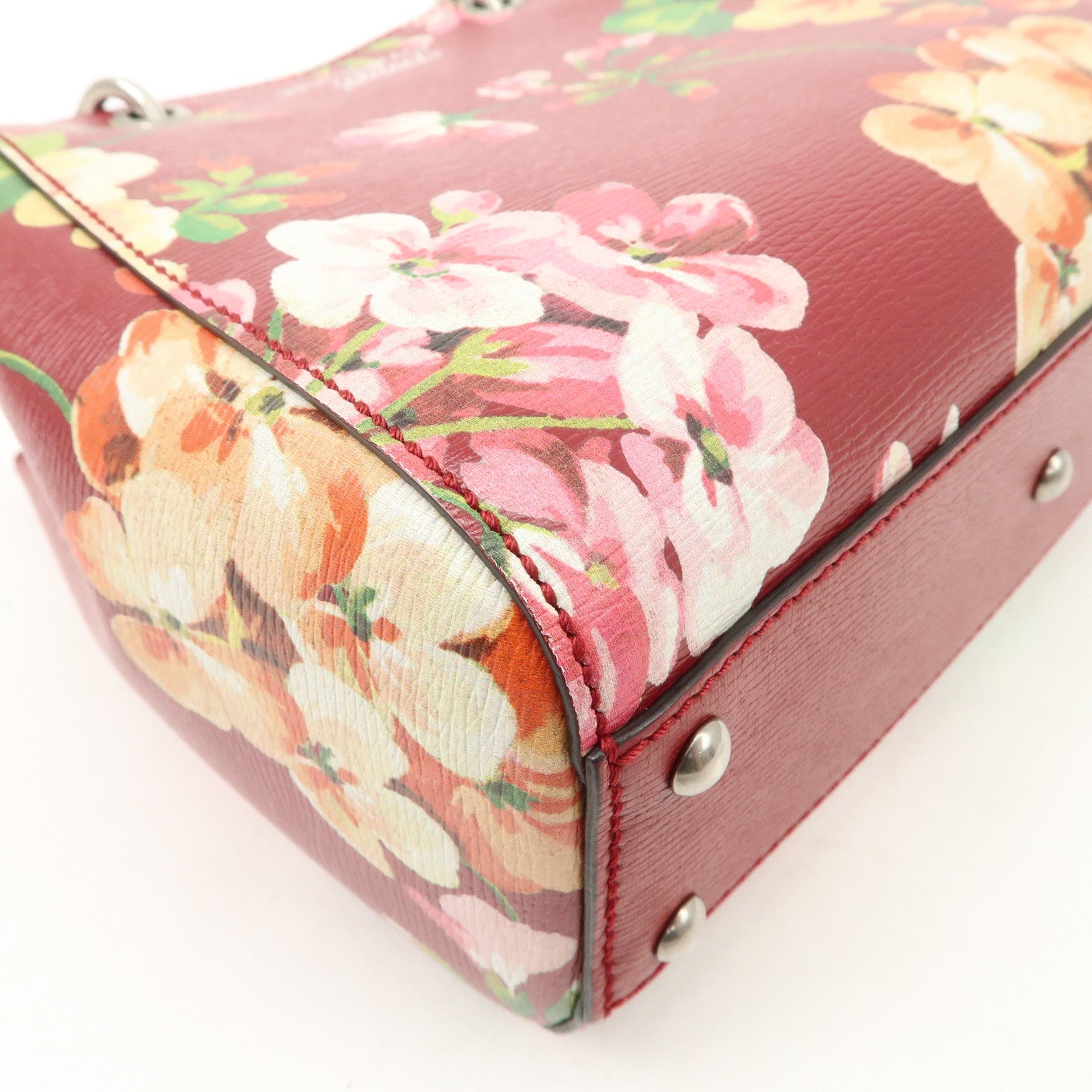 GUCCI Bamboo Leather Flower Mini Shopper 2Way Hand Bag Red 368823 Used