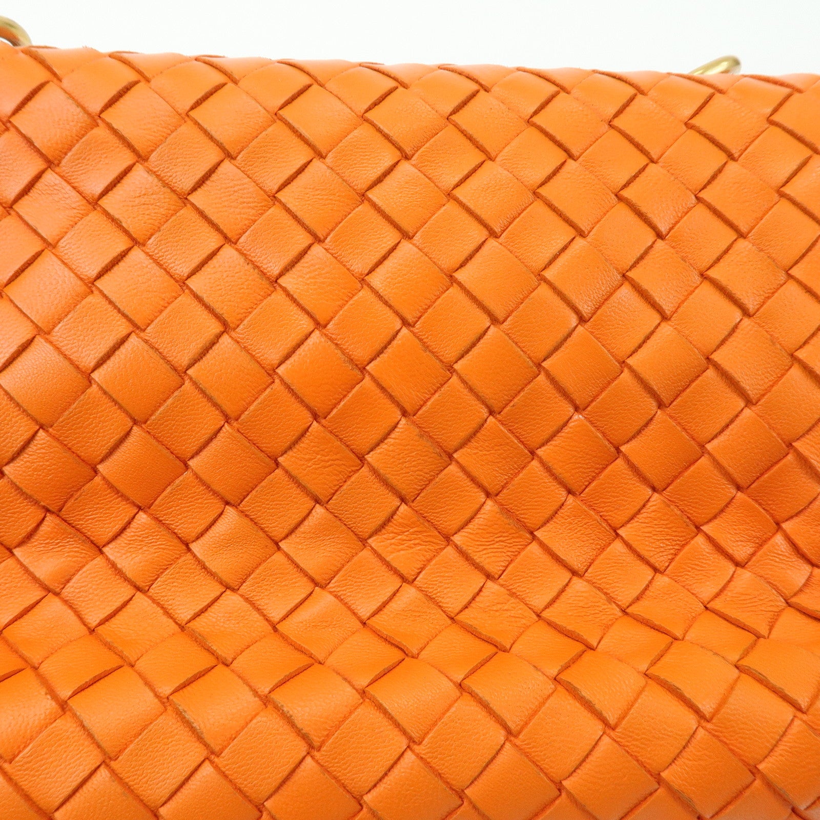 BOTTEGA VENETA Intrecciato Leather Chain Shoulder Bag Orange