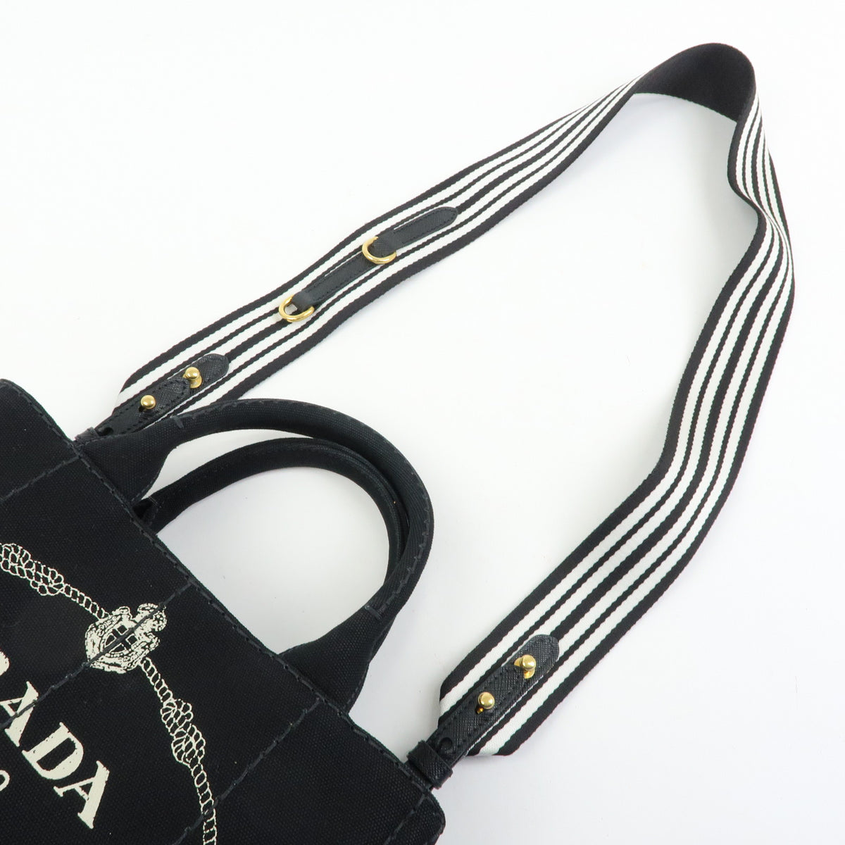 PRADA Triangle Logo Canapa Mini Canvas 2Way Hand Bag Black White 1BG439