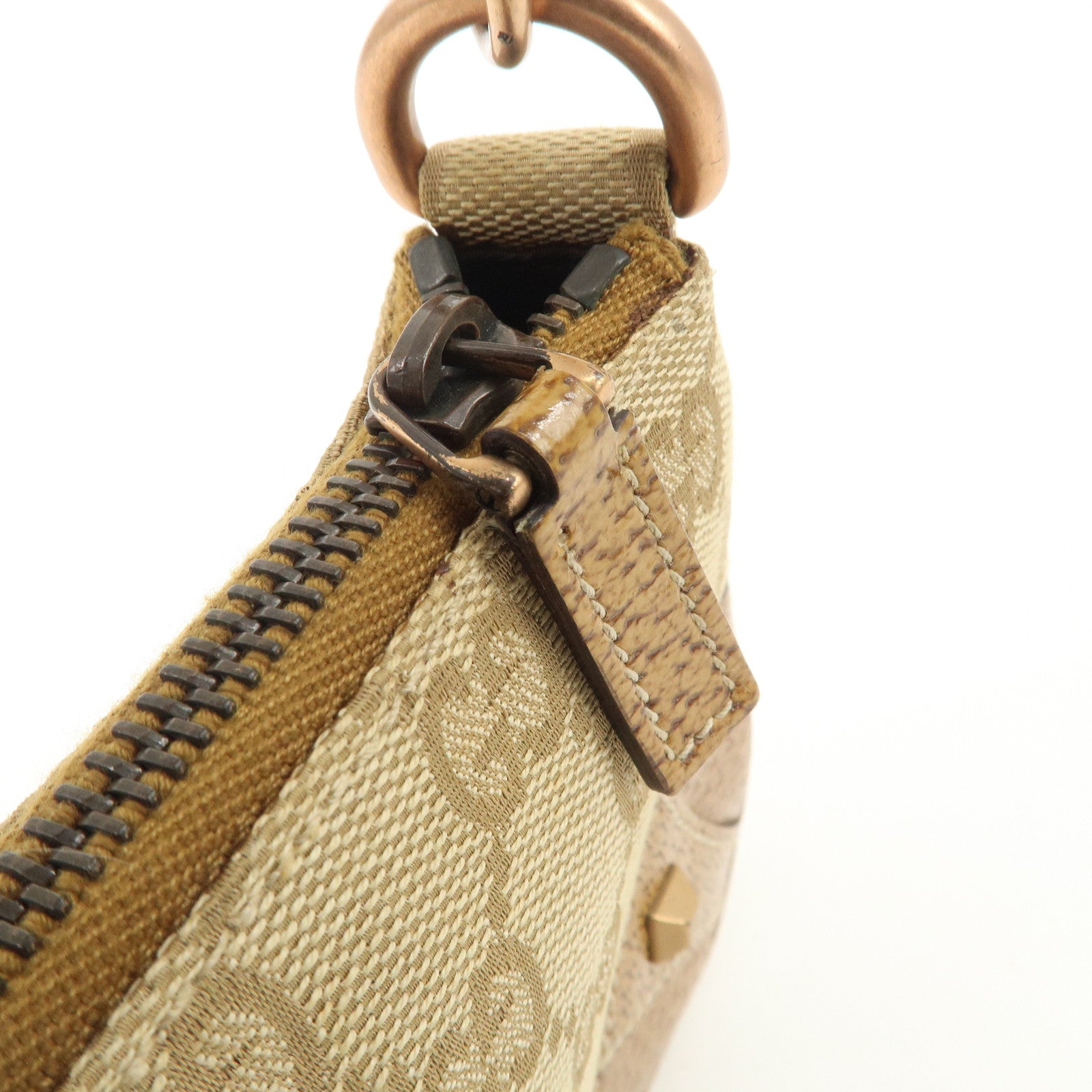 GUCCI GG Canvas Leather Chain Hand Bag Pouch Beige Brown 120940 Used