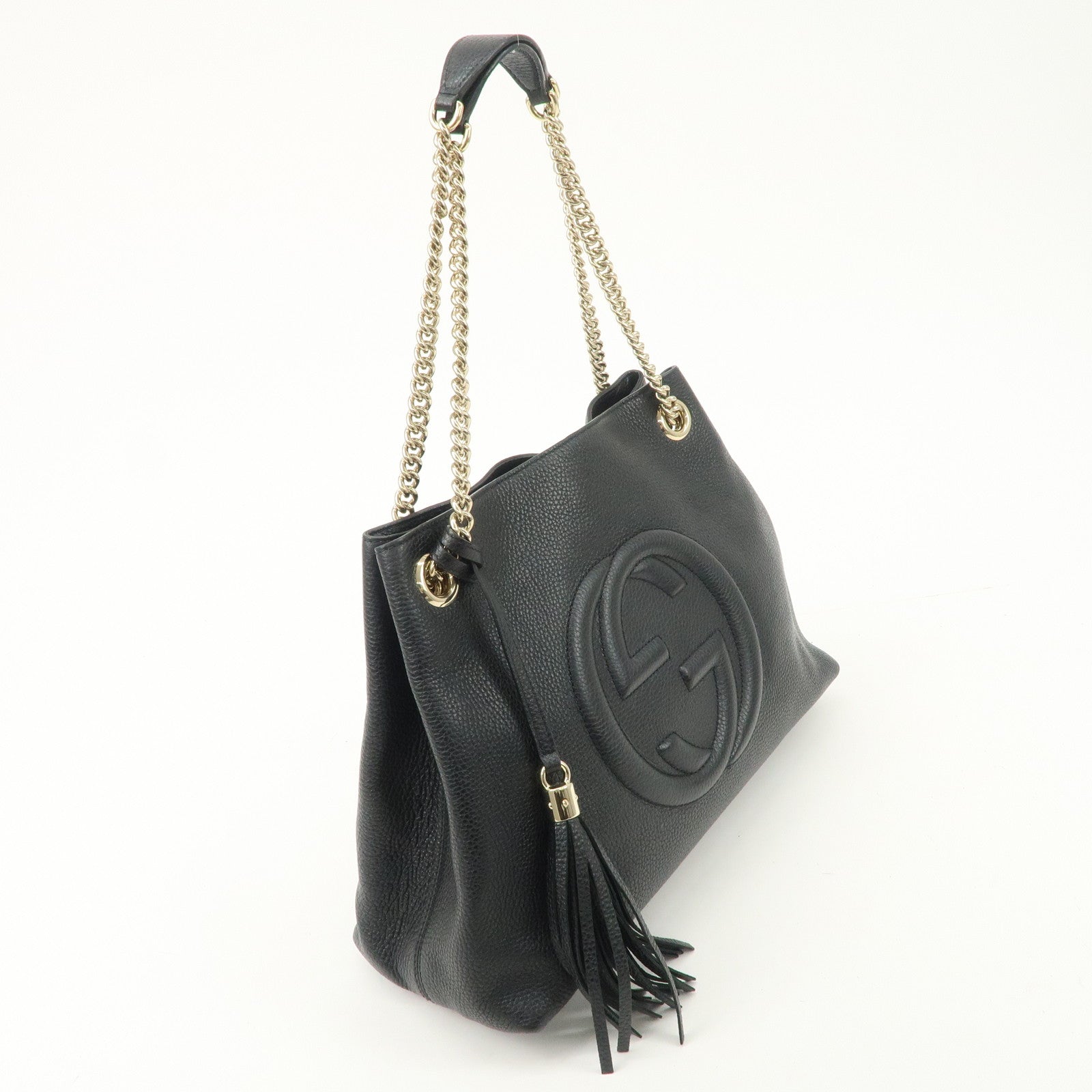 GUCCI SOHO Interlocking G Leather Chain Shoulder Bag Black 536196