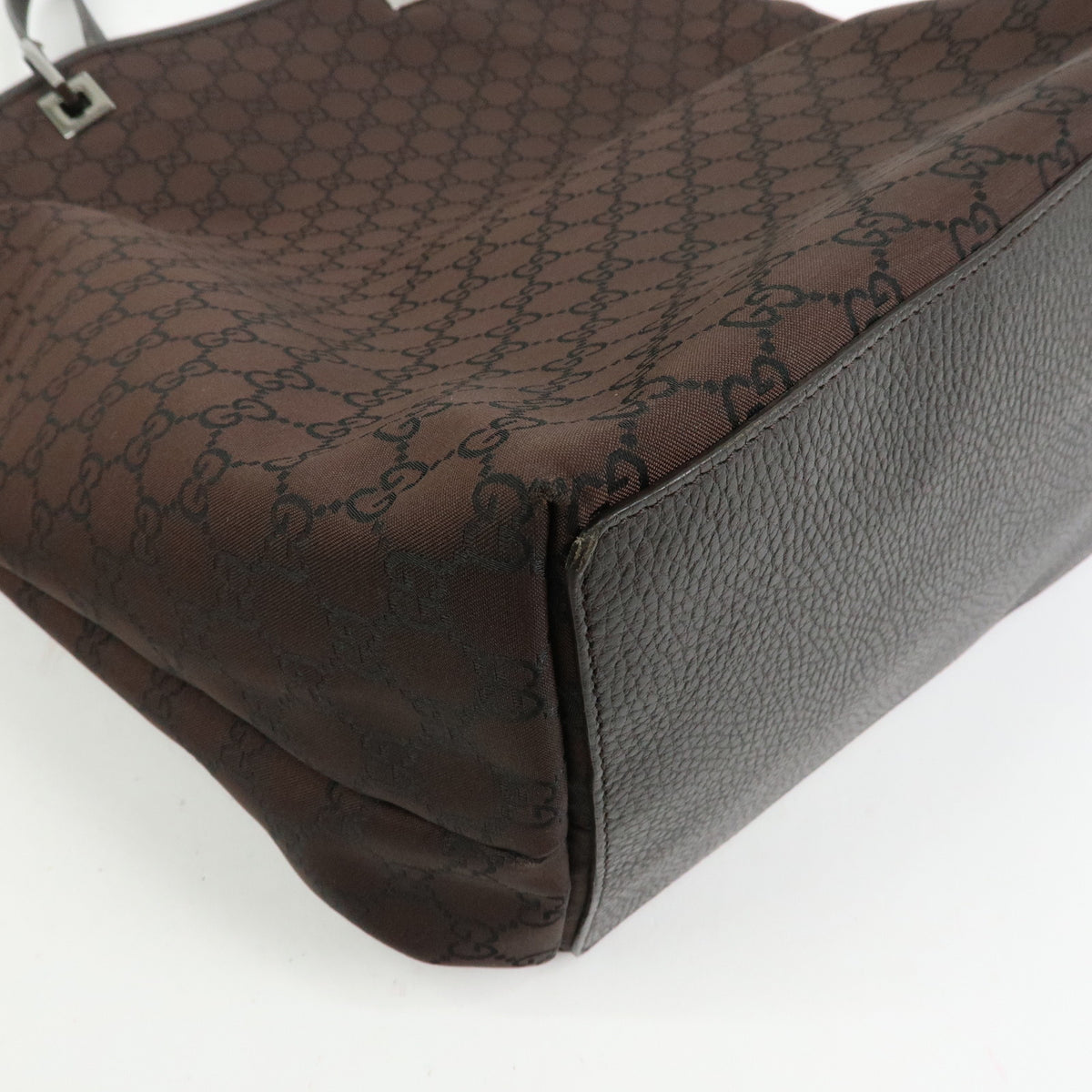 GUCCI GG Nylon Leather Tote Bag Shoulder Bag Brown 269123