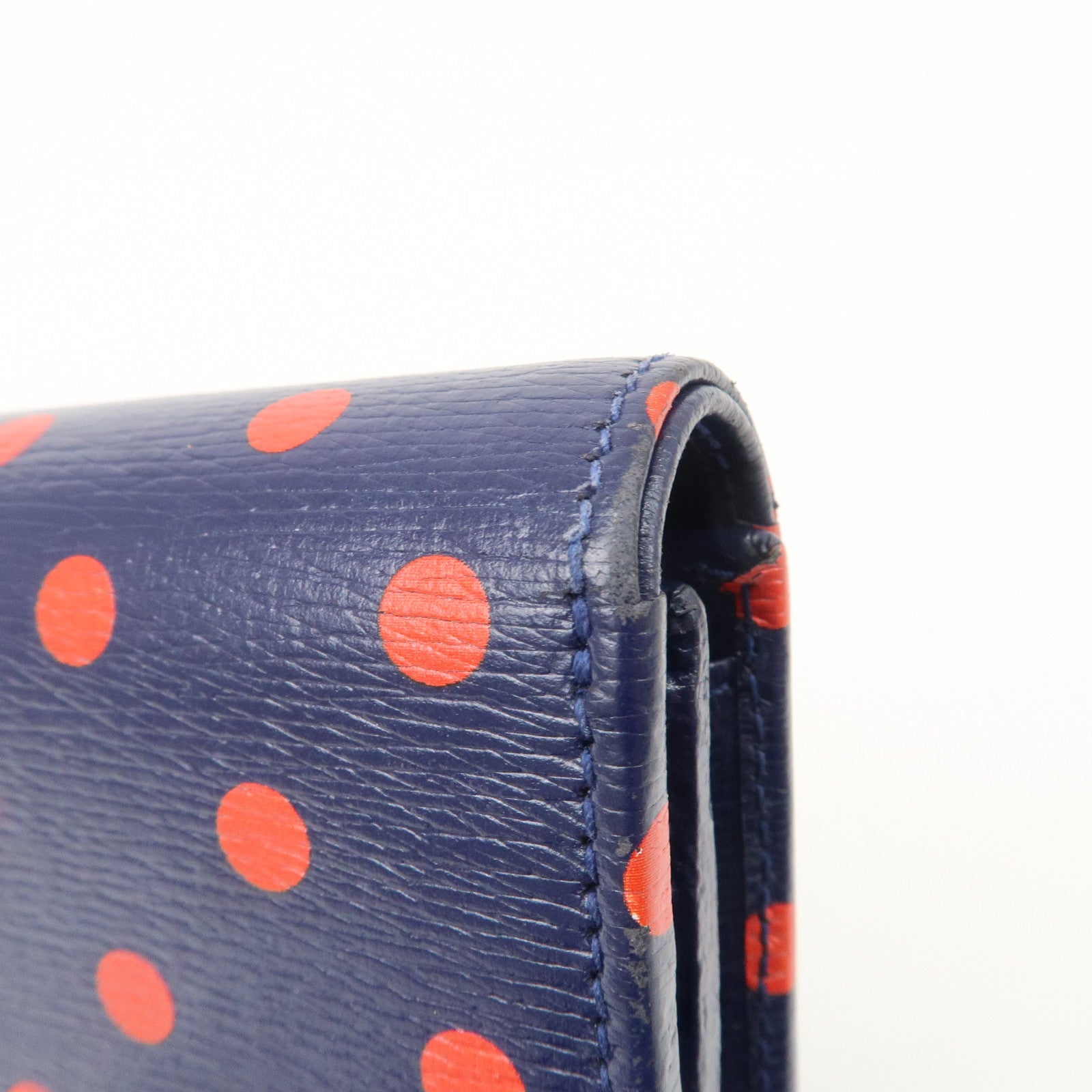 GUCCI Horsebit Dots Pattern Leather Bi-fold Wallet Navy Red 621891 Used