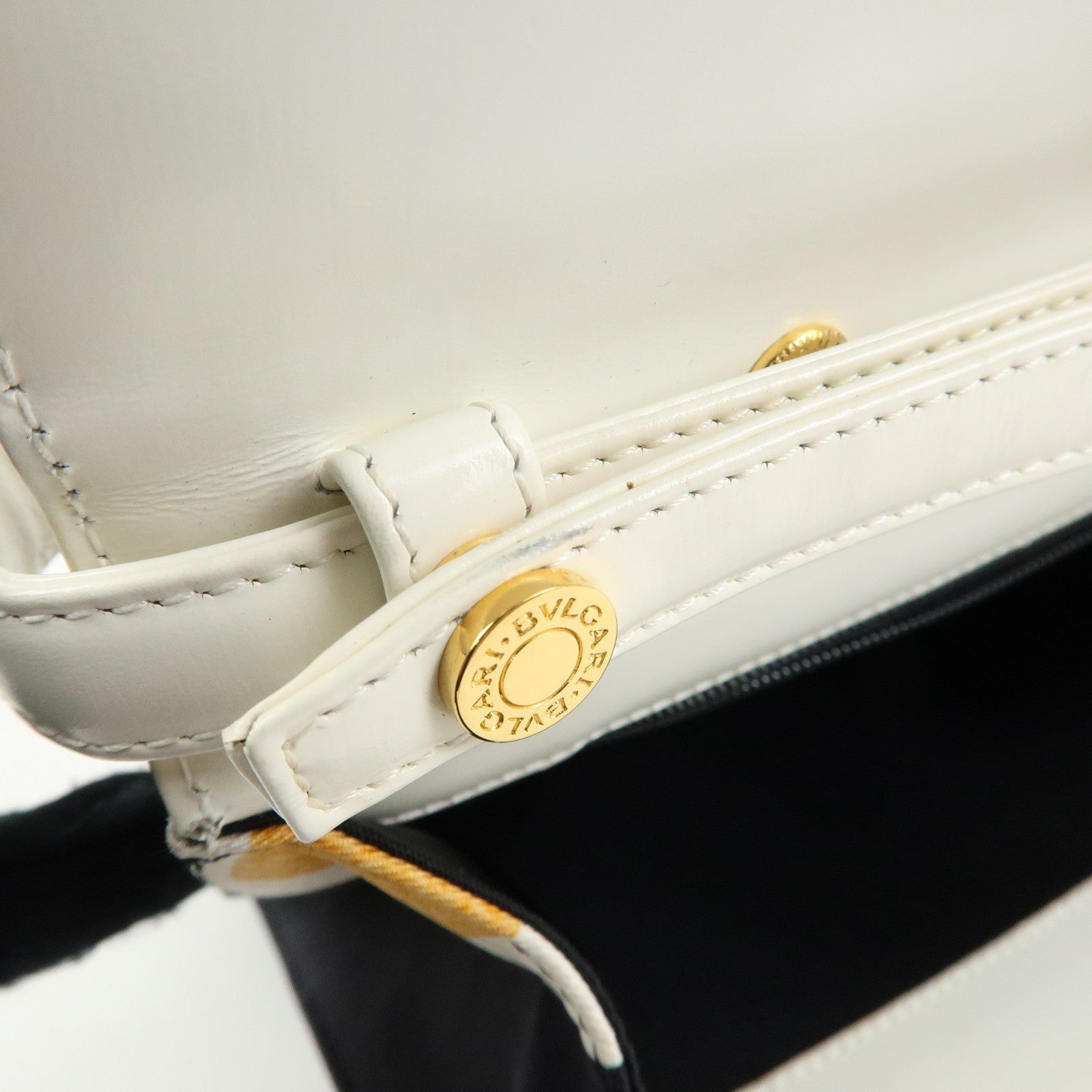 BVLGARI Logo Canvas Leather 2Way Shoulder Bag Geometric Square Pattern