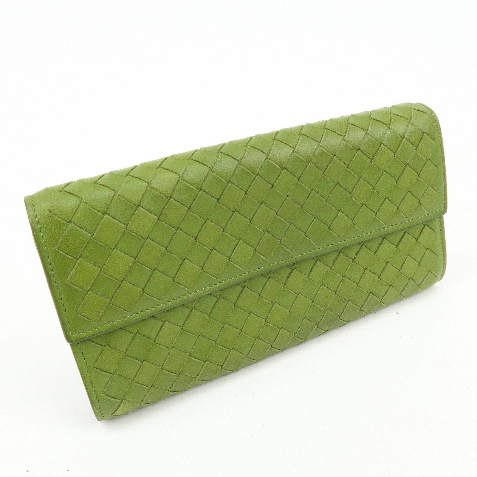 BOTTEGA VENETA Intrecciato Leather Flap Long Wallet Green