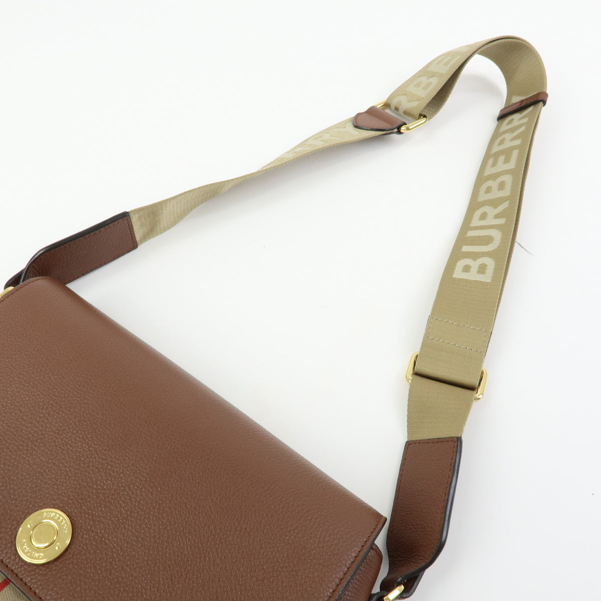 BURBERRY Nova Plaid Leather Canvas Shoulder Bag Crossbody Bag Brown