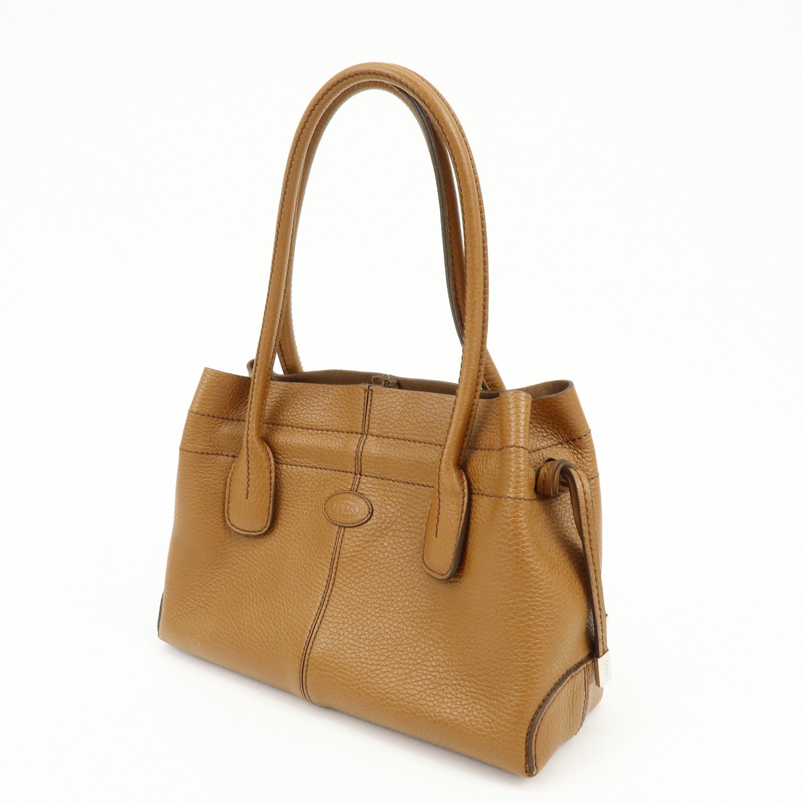 TOD'S Logo Leather Shoulder Bag Hand Bag Tote Bag Camel Brown