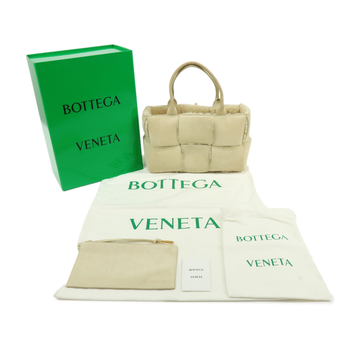 BOTTEGA VENETA Intorceciatto Arco Shearling Leather Hand Tote Bag Beige