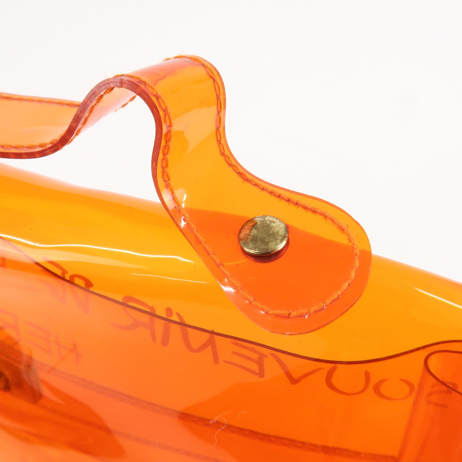 HERMES Vinyl Kelly Hand Bag Clear Orange Gold Hardware Used