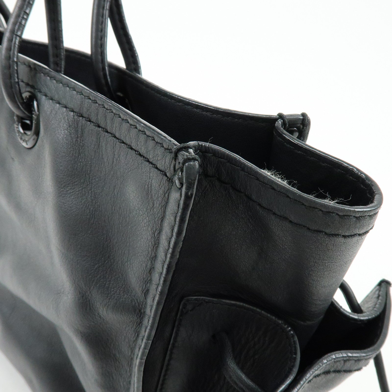 LOEWE Crown Logo Shopper Tote Leather Shoulder Bag Tote Bag Black