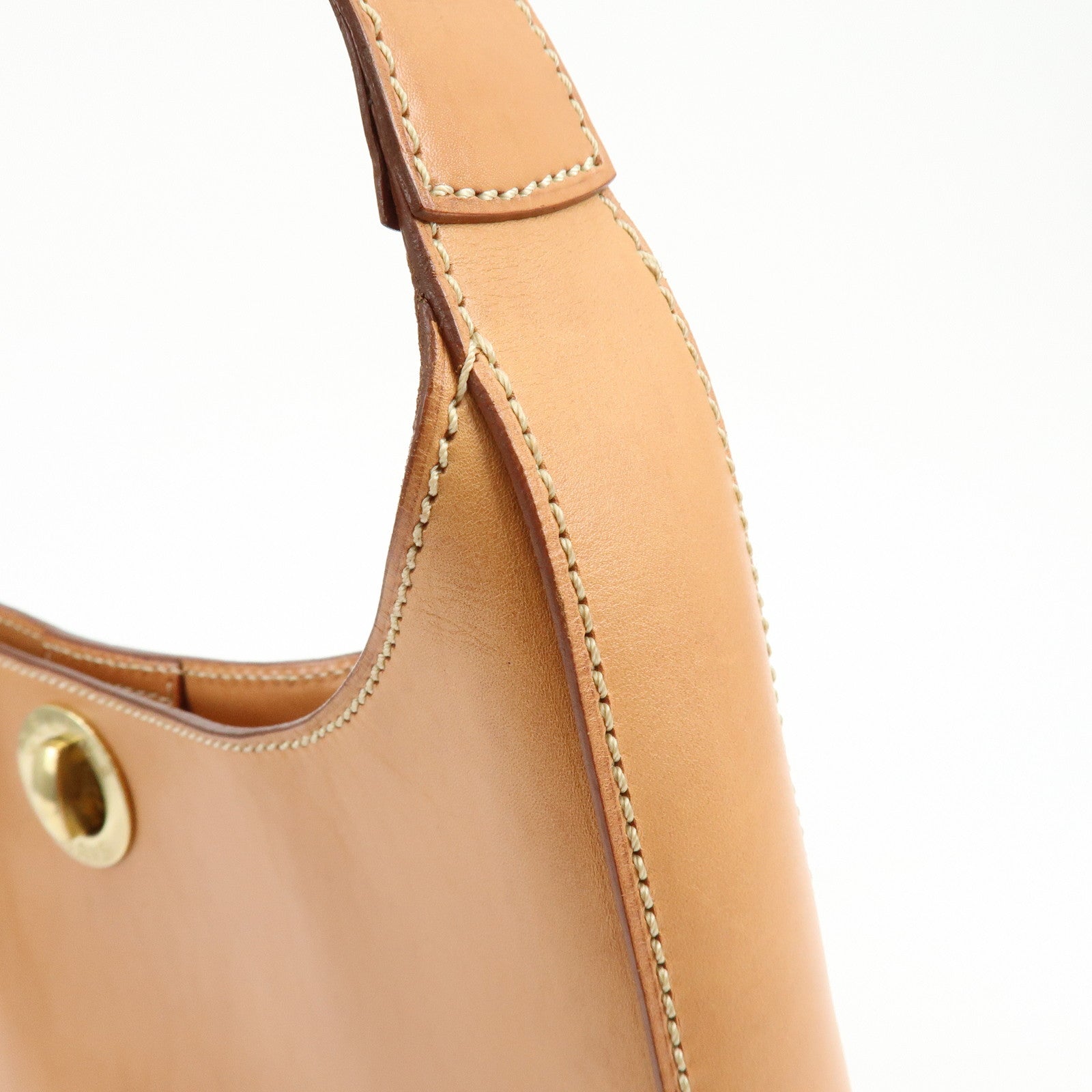 CELINE Logo Leather Turn Lock Shoulder Bag Hand Bag Light Brown