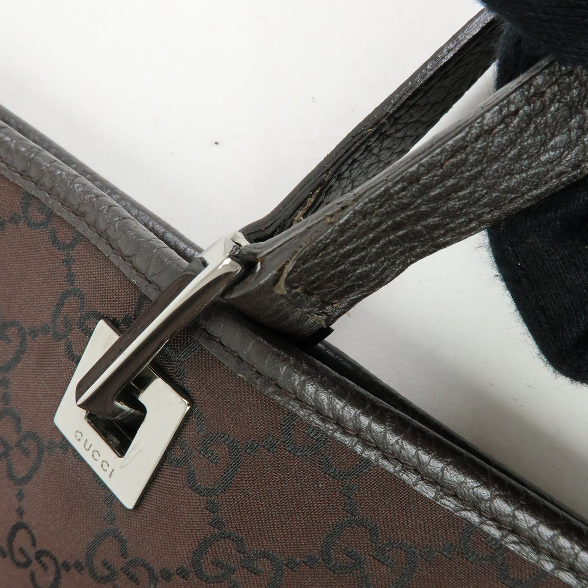 GUCCI GG Nylon Leather Tote Bag Shoulder Bag Brown 269123