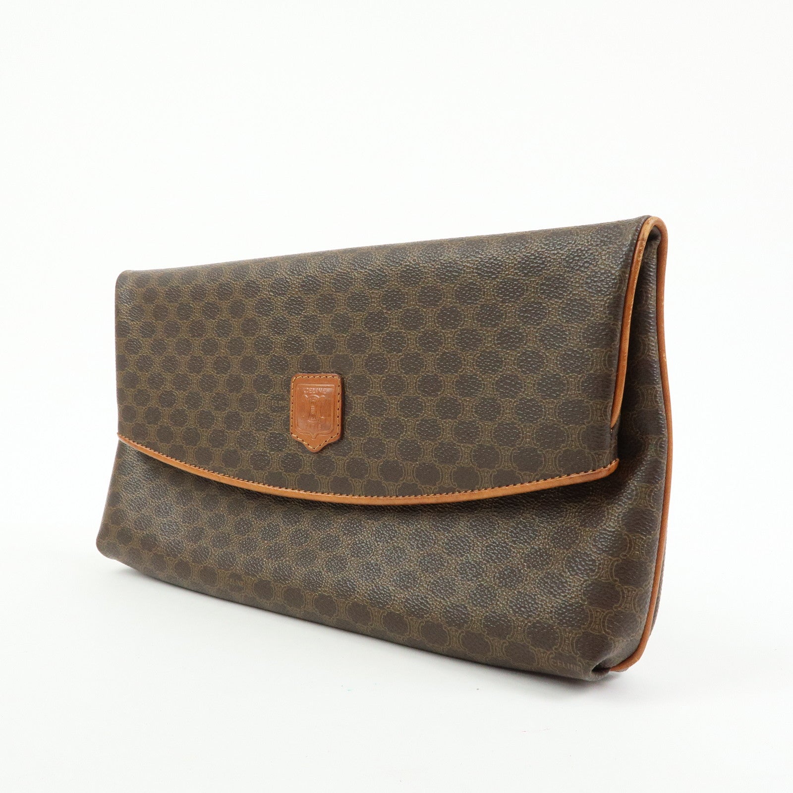 CELINE Macadam Leather Flap Clutch Bag Brown