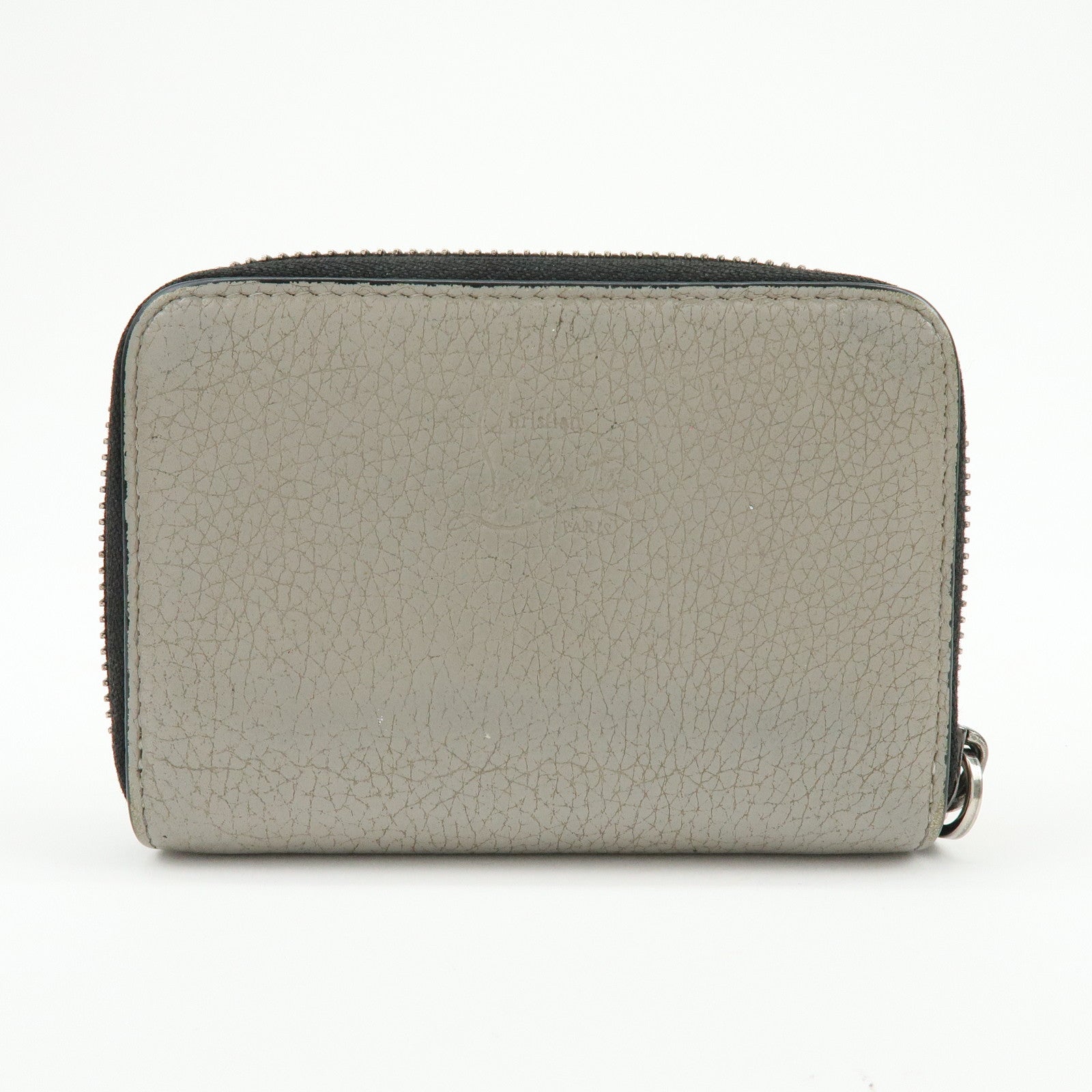 Christian Louboutin Leather Coin Case Coin Purse Studs Beige Black