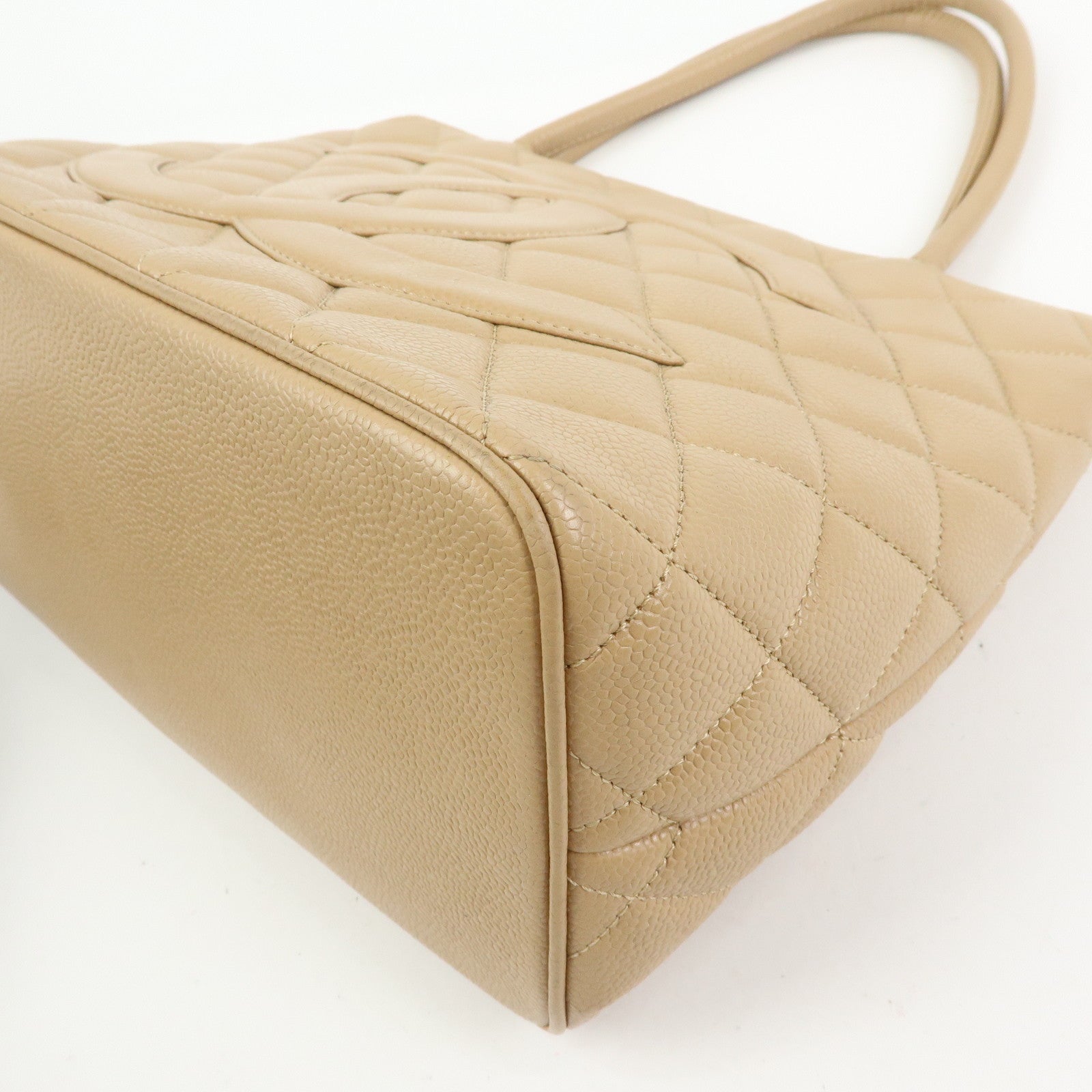 CHANEL Medallion Matelasse COCO Mark Caviarskin Tote Bag Beige A01804