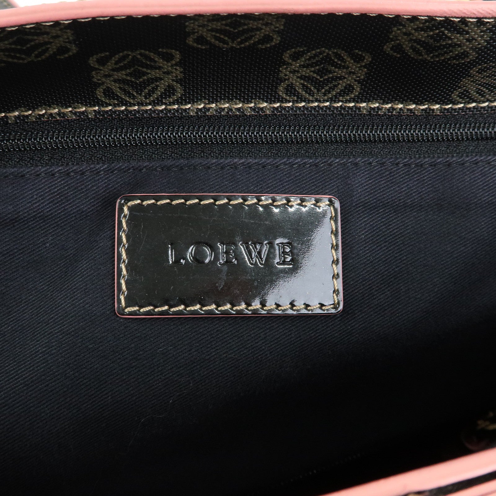LOEWE Anagram PVC Patent Leather Tote Bag Shoulder Bag Black Pink