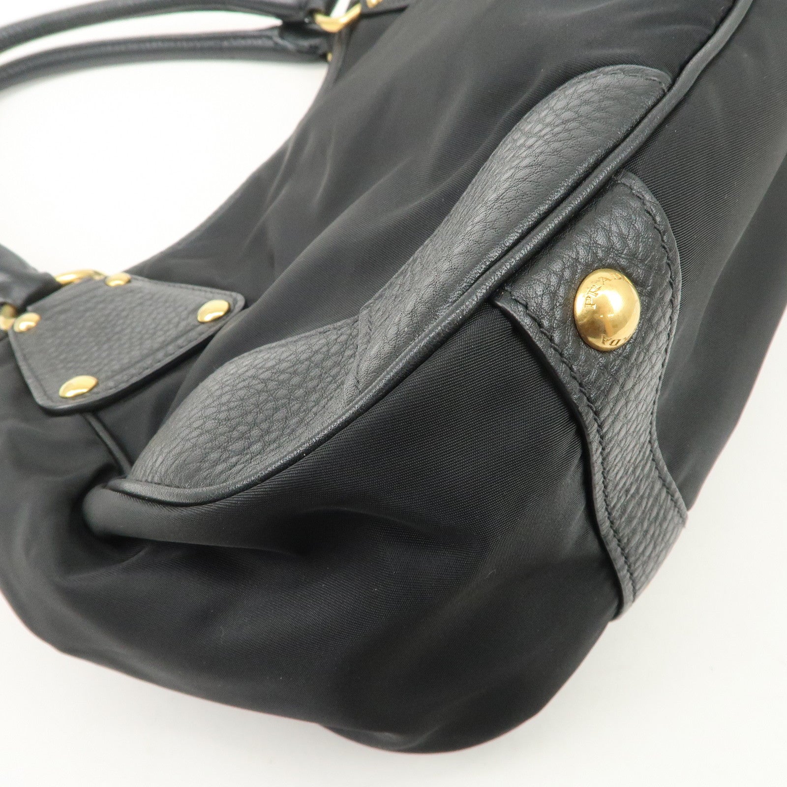 PRADA Nylon Leather Tote Bag Shoulder Bag Black Gold HDW BR4635 Used
