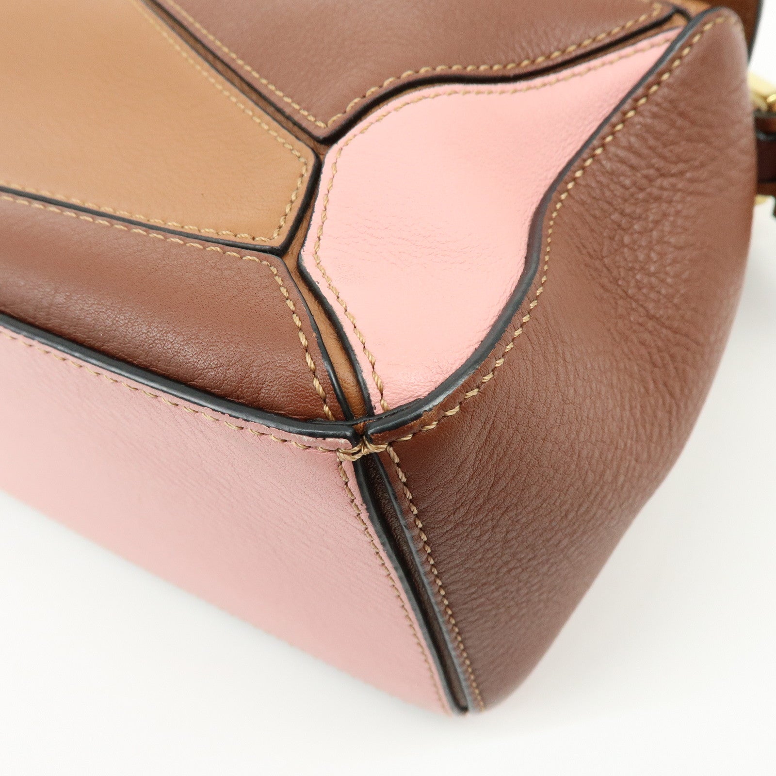 LOEWE Puzzle Bag Anagram Calf Skin Medium 2Way Bag Brown Pink Camel