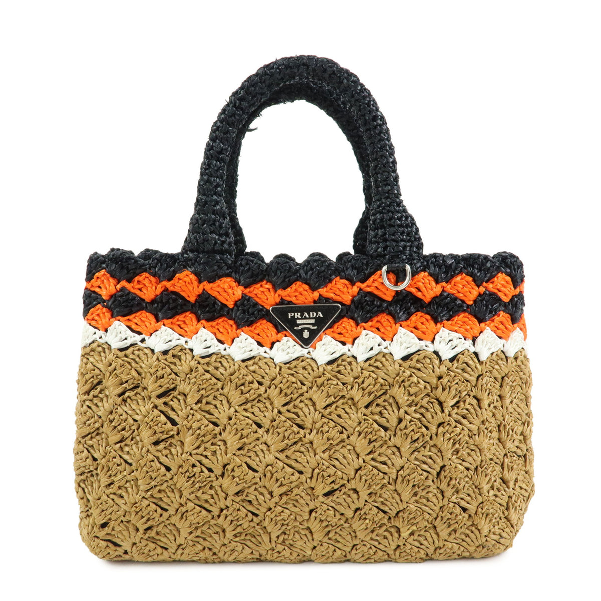 PRADA Triangle Logo Raffia 2Way Bag Tote Bag Beige Orange Black 1BG889