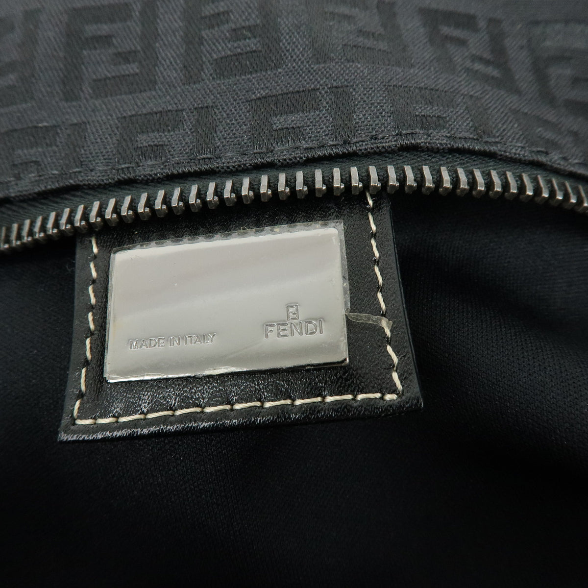 FENDI Zucchino Jacquard Canvas Leather Tote Shoulder Bag Black 8BH025