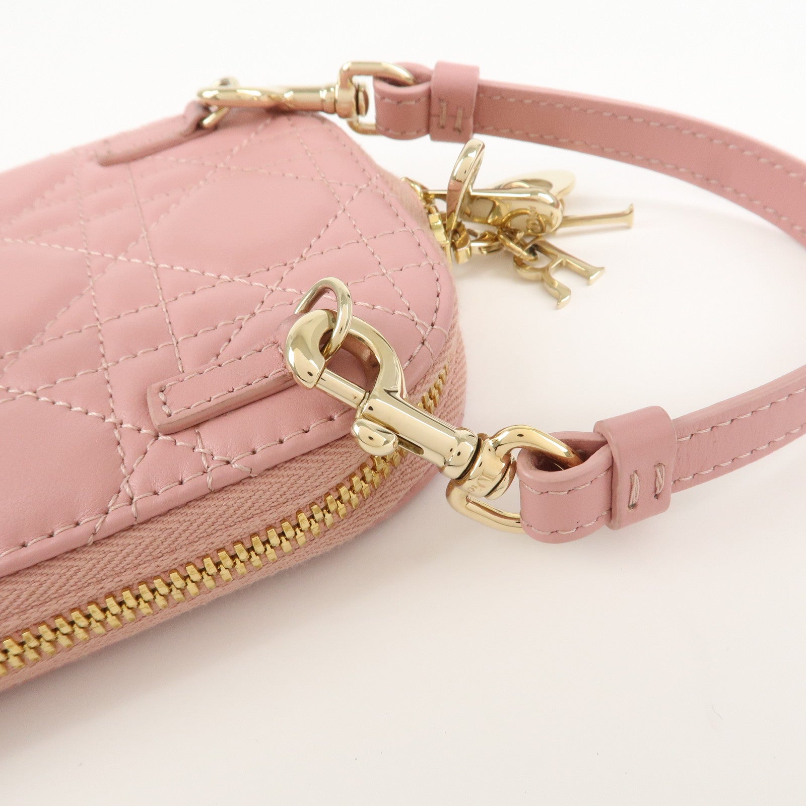 Christian Dior Cannage Leather Phone Holder Shoulder Bag Pink Used