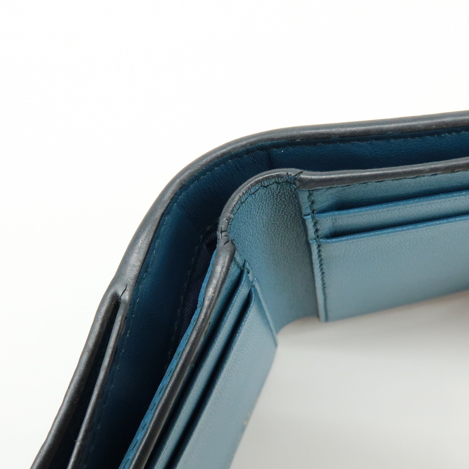 Christian Dior Saddle Leather Tri-Fold Compact Wallet Blue