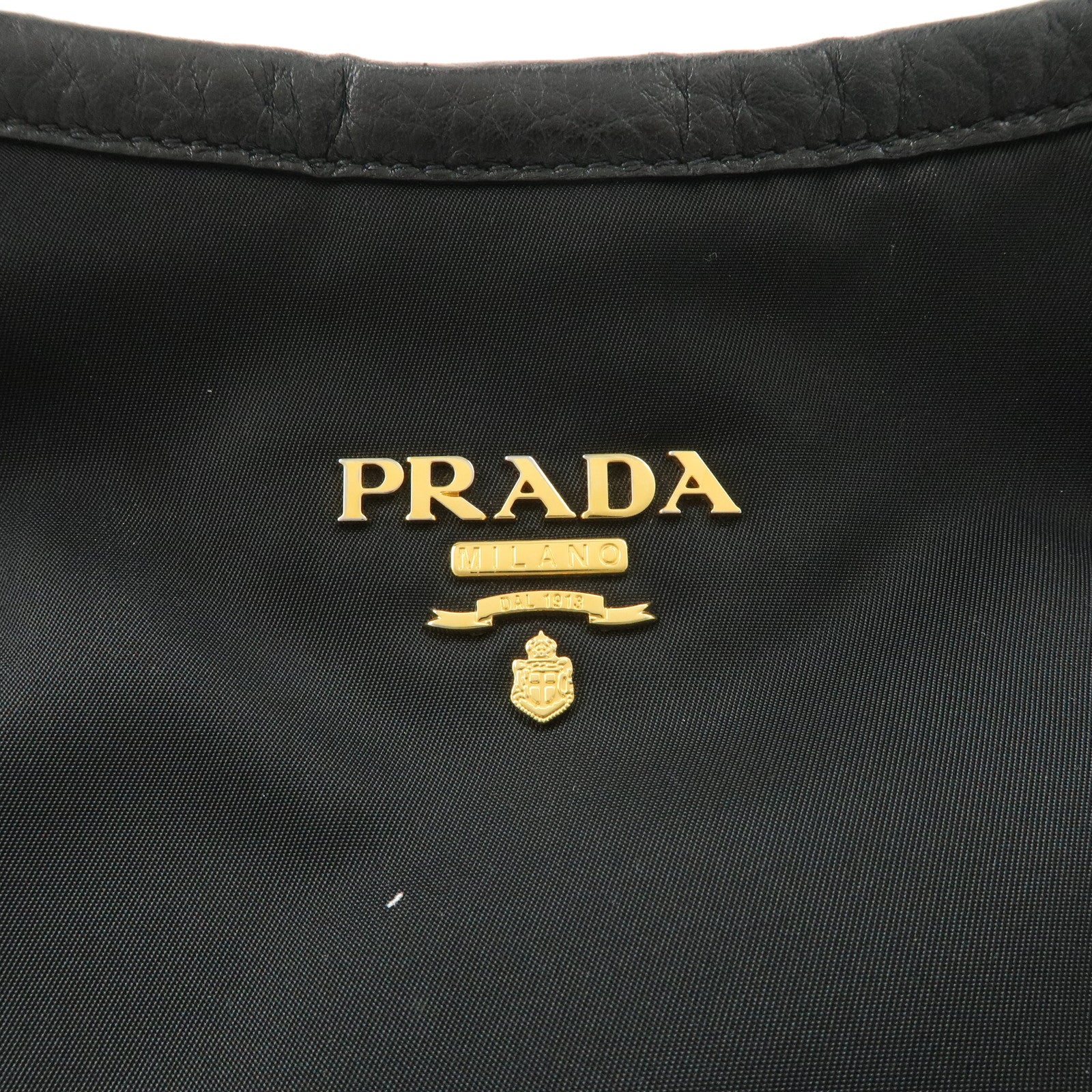 PRADA Logo Nylon Leather 2way Tote Bag Hand Bag Black Gold Hardware Used