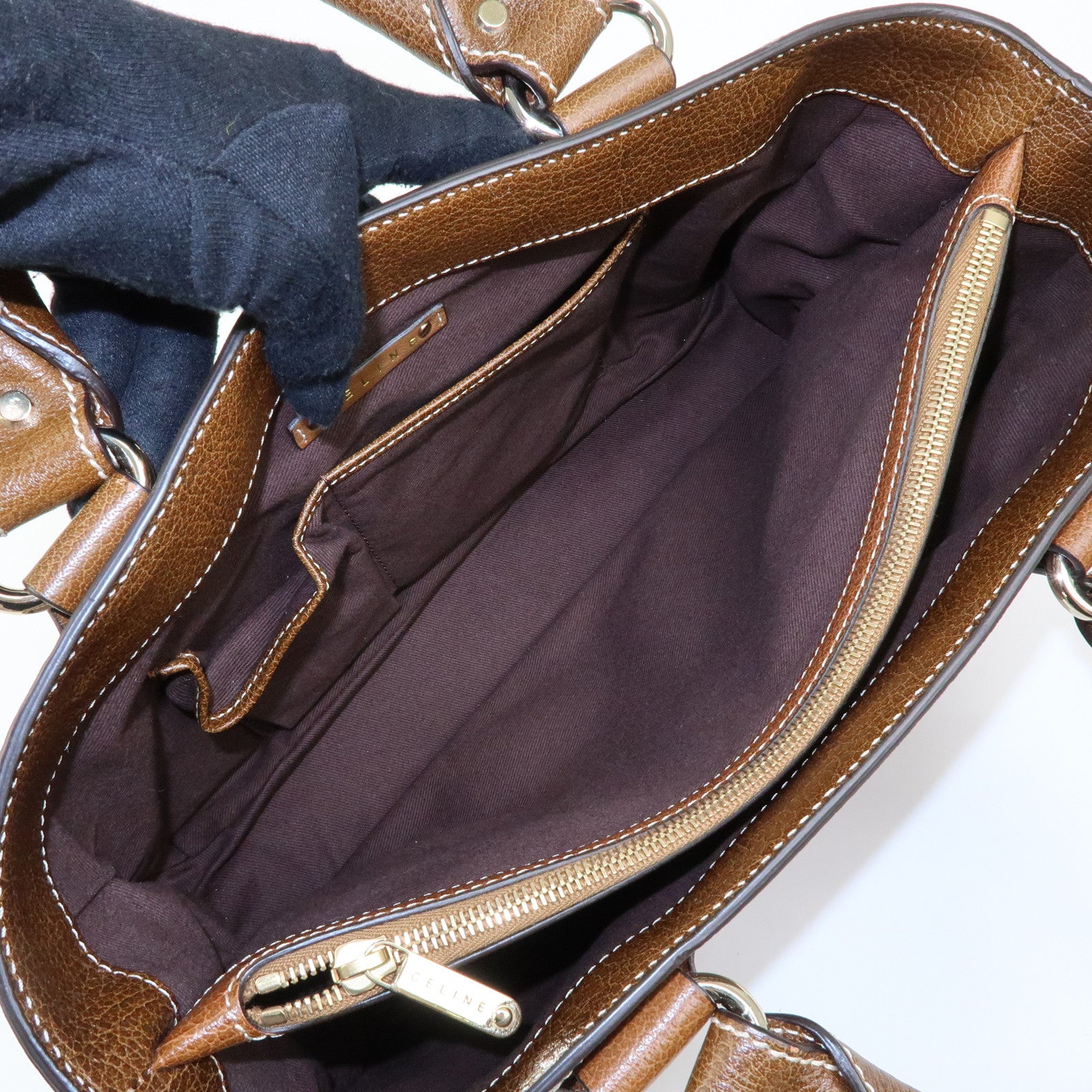 CELINE Boogie Bag Canvas Leather Hand Bag Tote Bag Brown