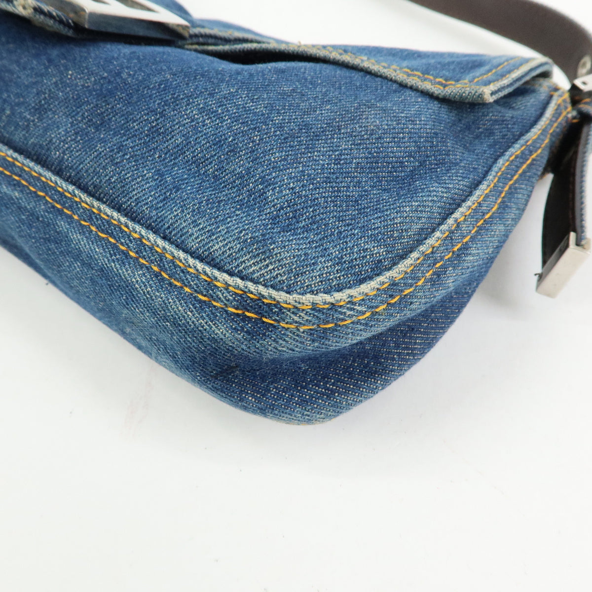 FENDI Mamma Baguette Denim Leather Shoulder Bag Blue 26424