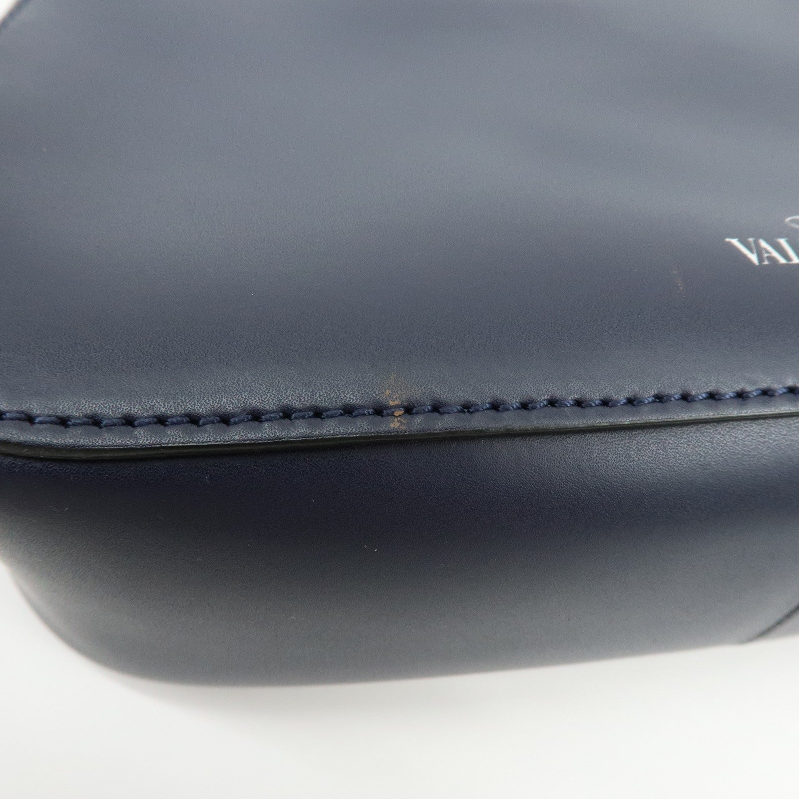VALENTINO Logo Leather 2Way Bag Hand Bag Shoulder Bag Navy