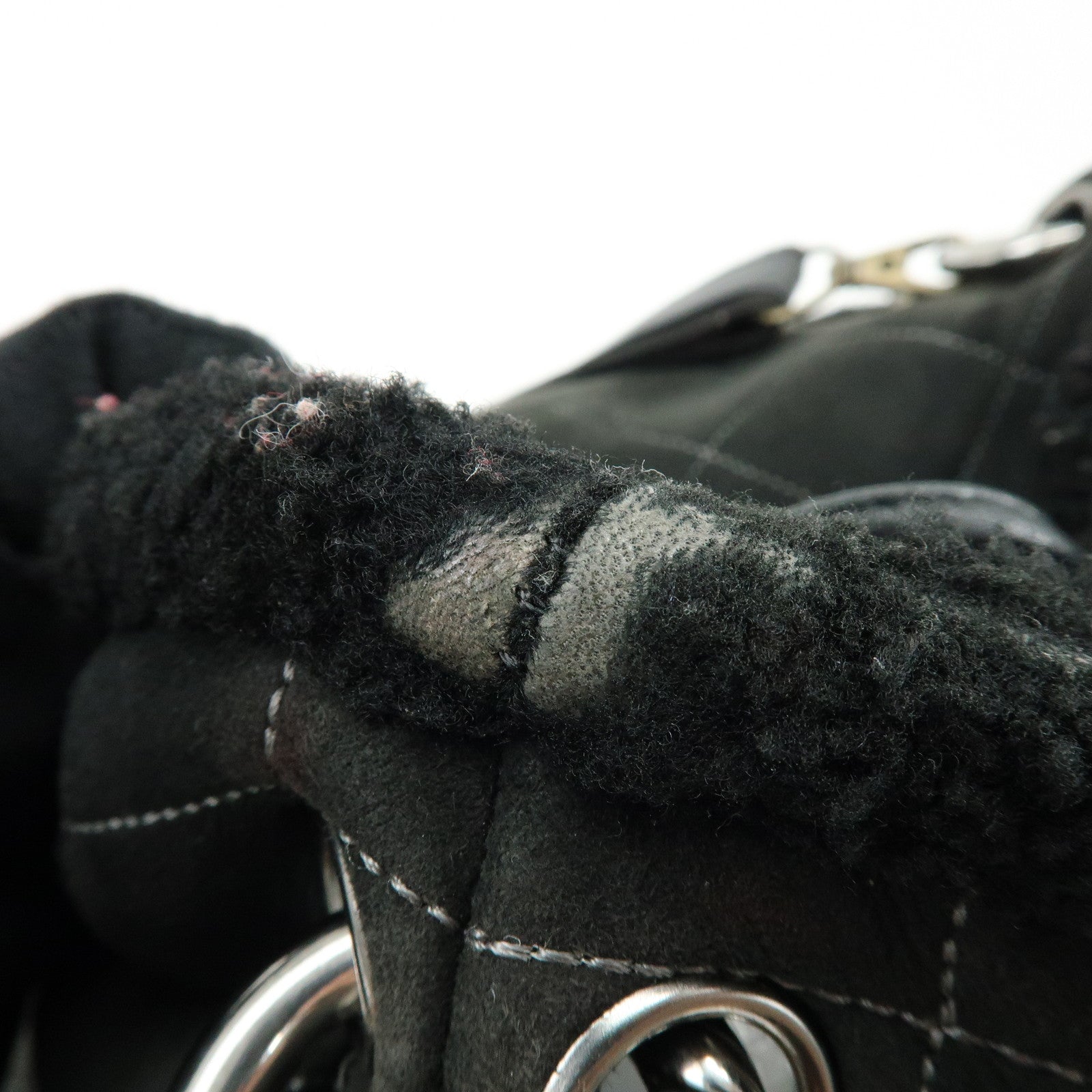 CHANEL Mouton Fur Leather Shoulder Bag with Strap Set Black